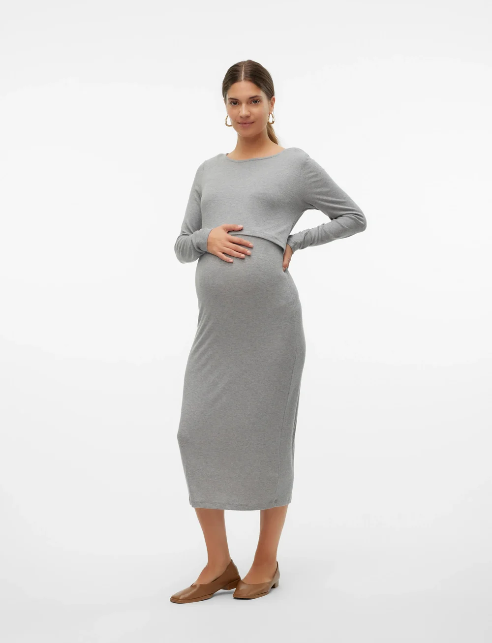 Mamalicious - MLBRYNNA JUNE LS JRS MIDI DRESS 2F NOOS - etuikleider - light grey melange - 5