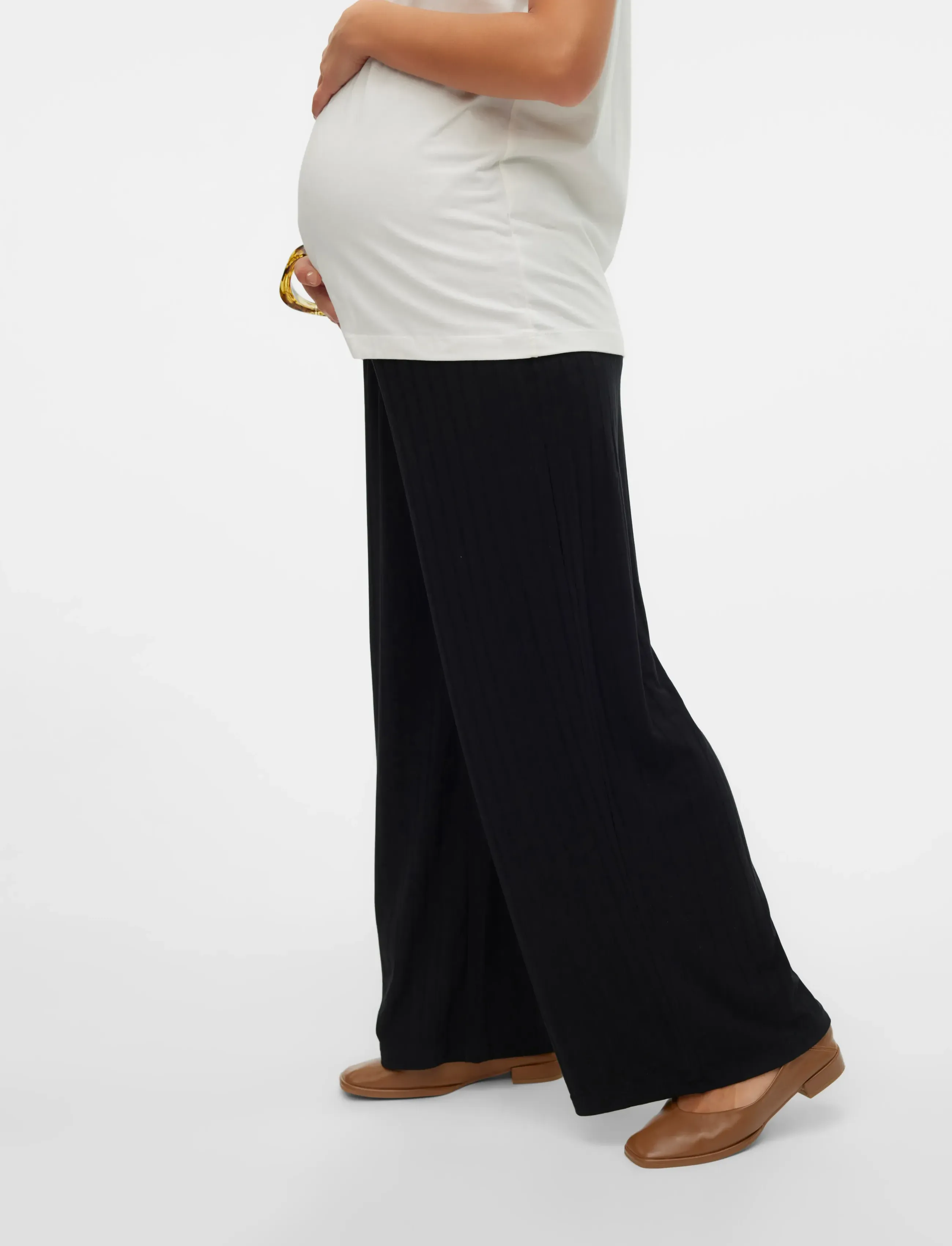 Mamalicious MLLUCY WIDE RIB JRS PANTS HW NOOS - Hosen - BLACK / black