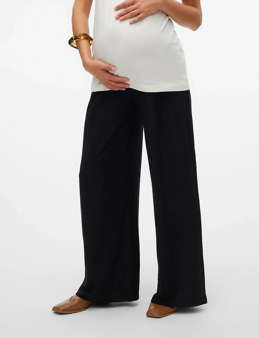 Mamalicious - MLLUCY WIDE RIB JRS PANTS HW NOOS - hosen mit weitem bein - black - 5