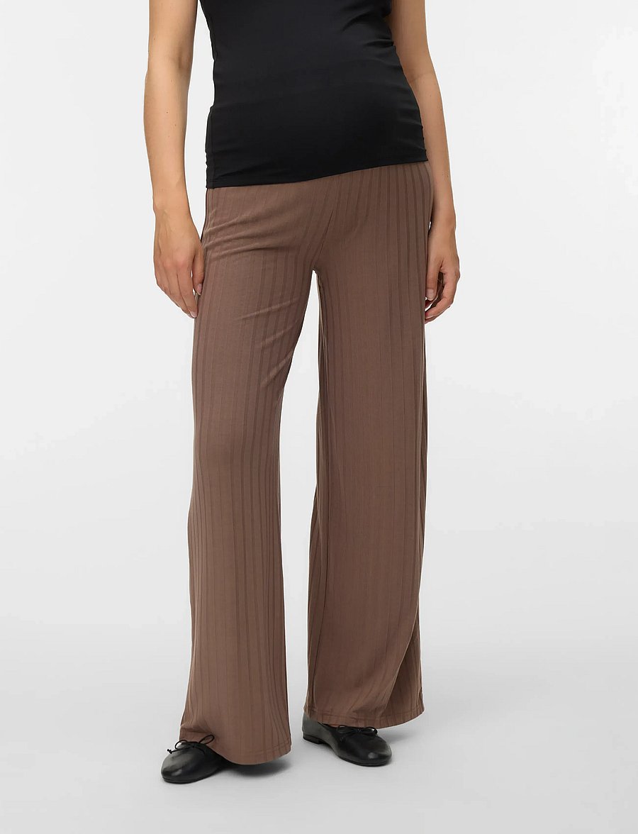 Mamalicious - MLLUCY WIDE RIB JRS PANTS HW NOOS - underdele - walnut - 0