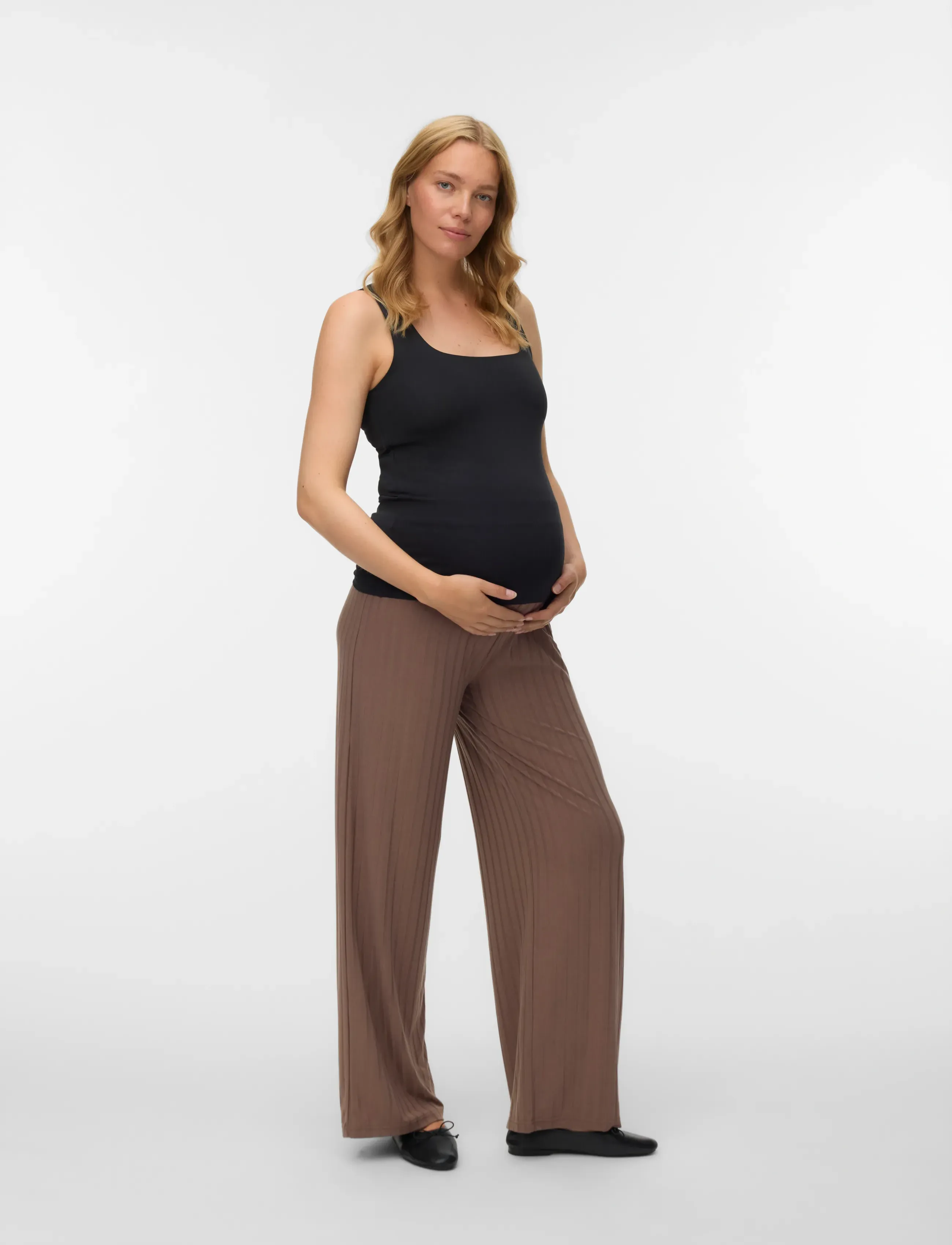 Mamalicious - MLLUCY WIDE RIB JRS PANTS HW NOOS - underdele - walnut - 3