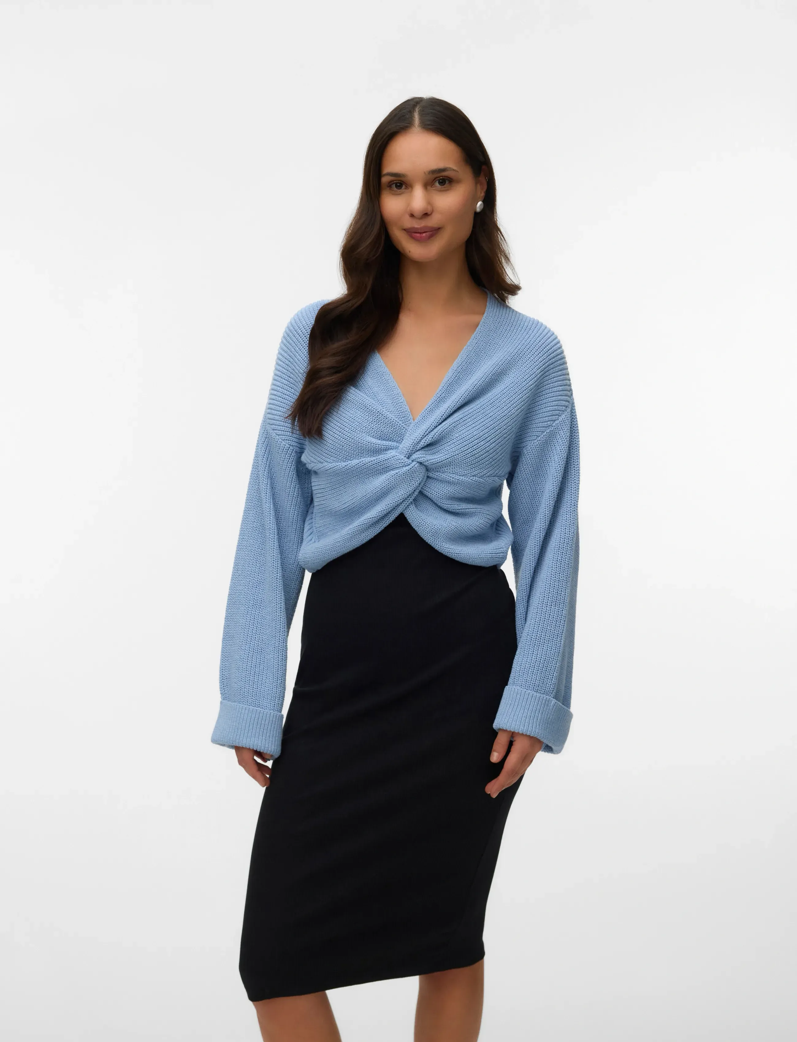 Mamalicious mlsvala Cot L/S Crop Knit Top, XL, Blue, Strik > Ponchoer, Dame