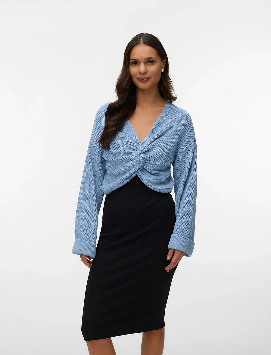 Mamalicious - MLSVALA COT L/S CROP KNIT TOP - Överdelar - brunnera blue - 0