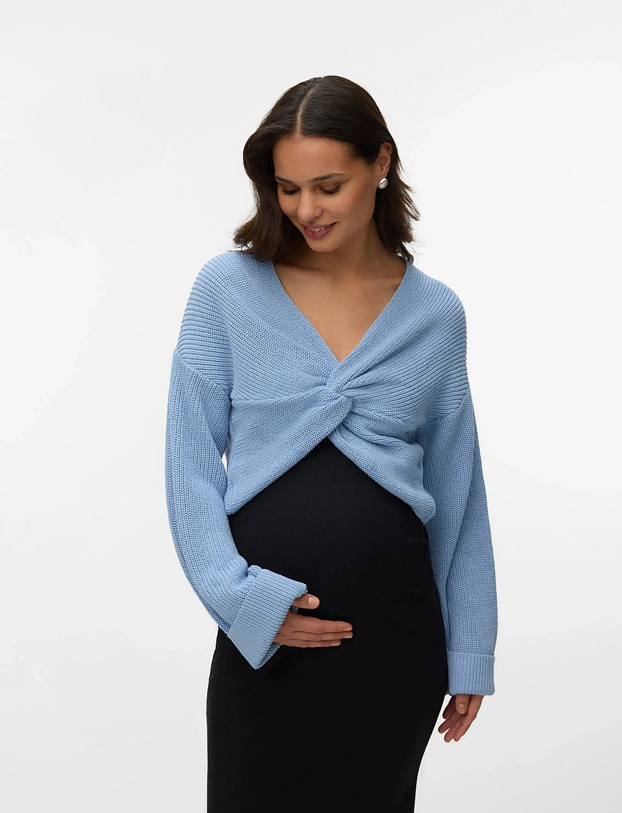 Mamalicious - MLSVALA COT L/S CROP KNIT TOP - Överdelar - brunnera blue - 4