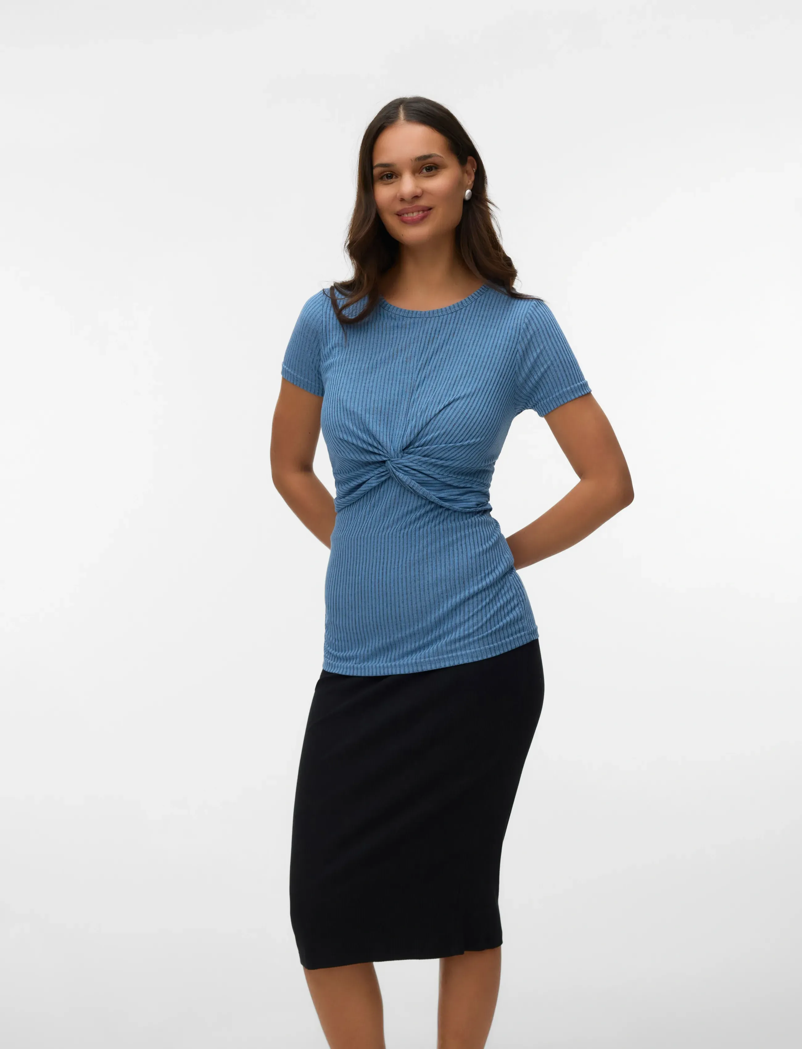 Mamalicious MLSVALA COT L/S CROP KNIT TOP - Geburtstag - BRUNNERA BLUE / blue