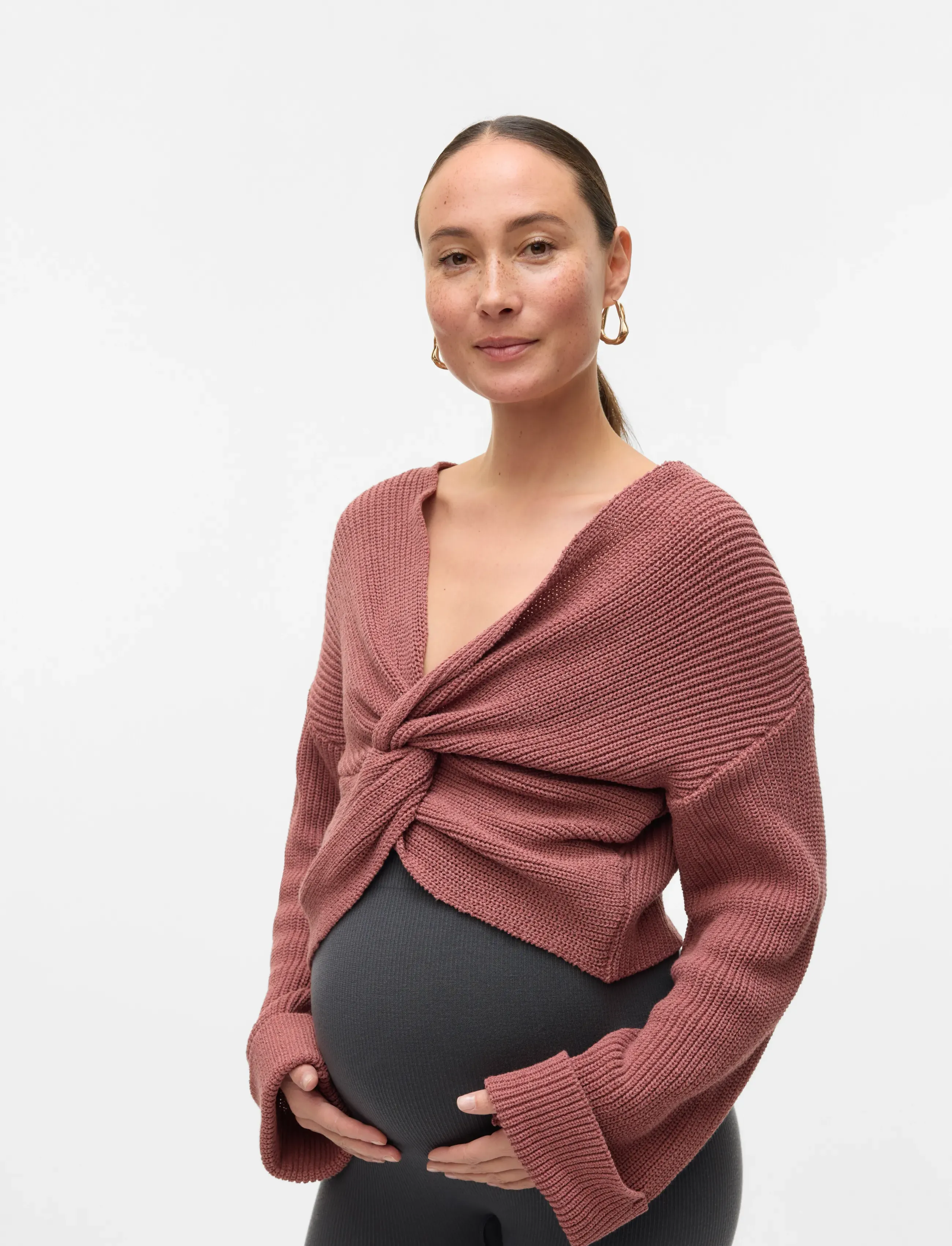 Mamalicious mlsvala Cot L/S Crop Knit Top, XS, Pink, Strik > Ponchoer, Dame