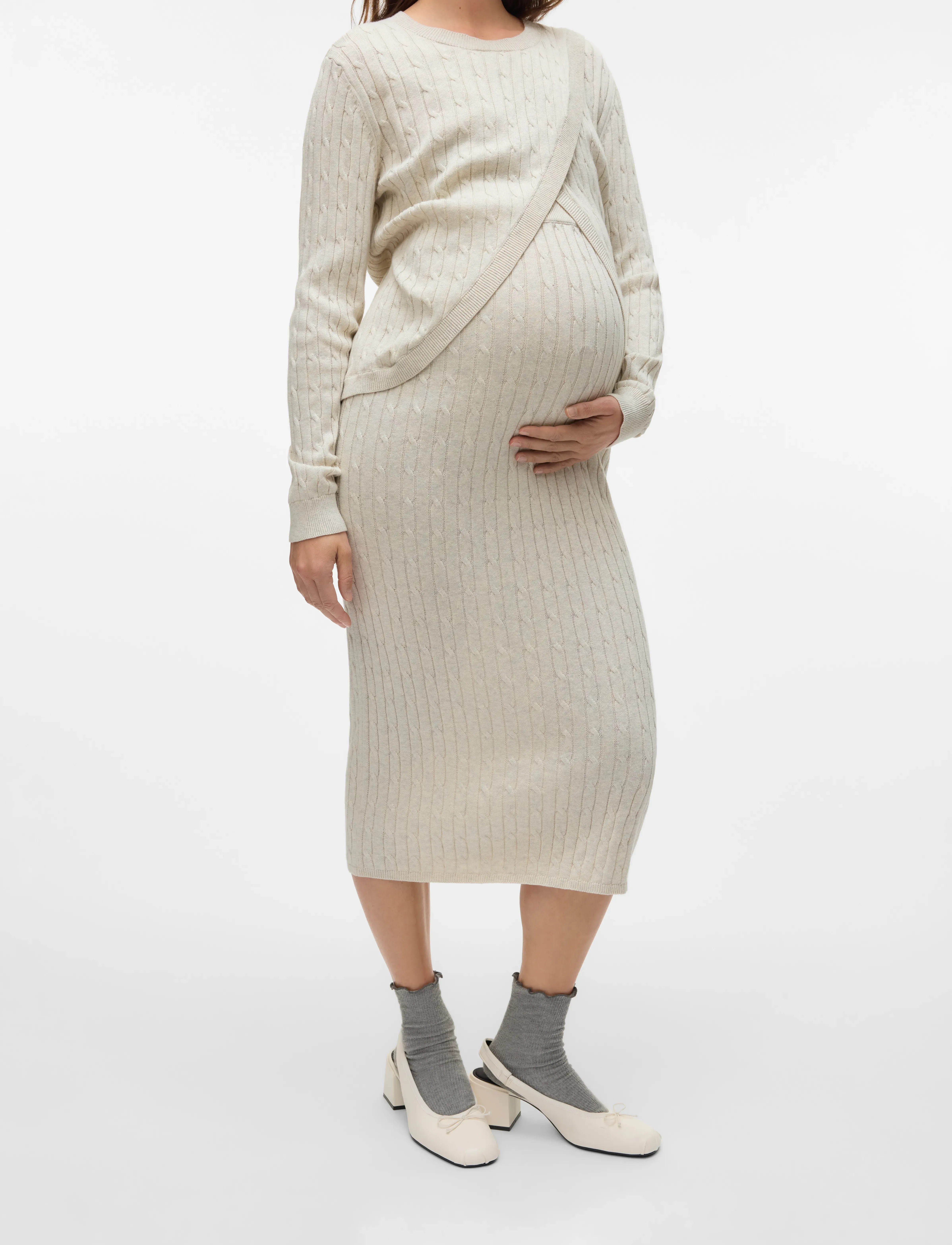 Mamalicious MLRAYA KNIT MIDI SKIRT HW - Adīti svārki - BIRCH / cream