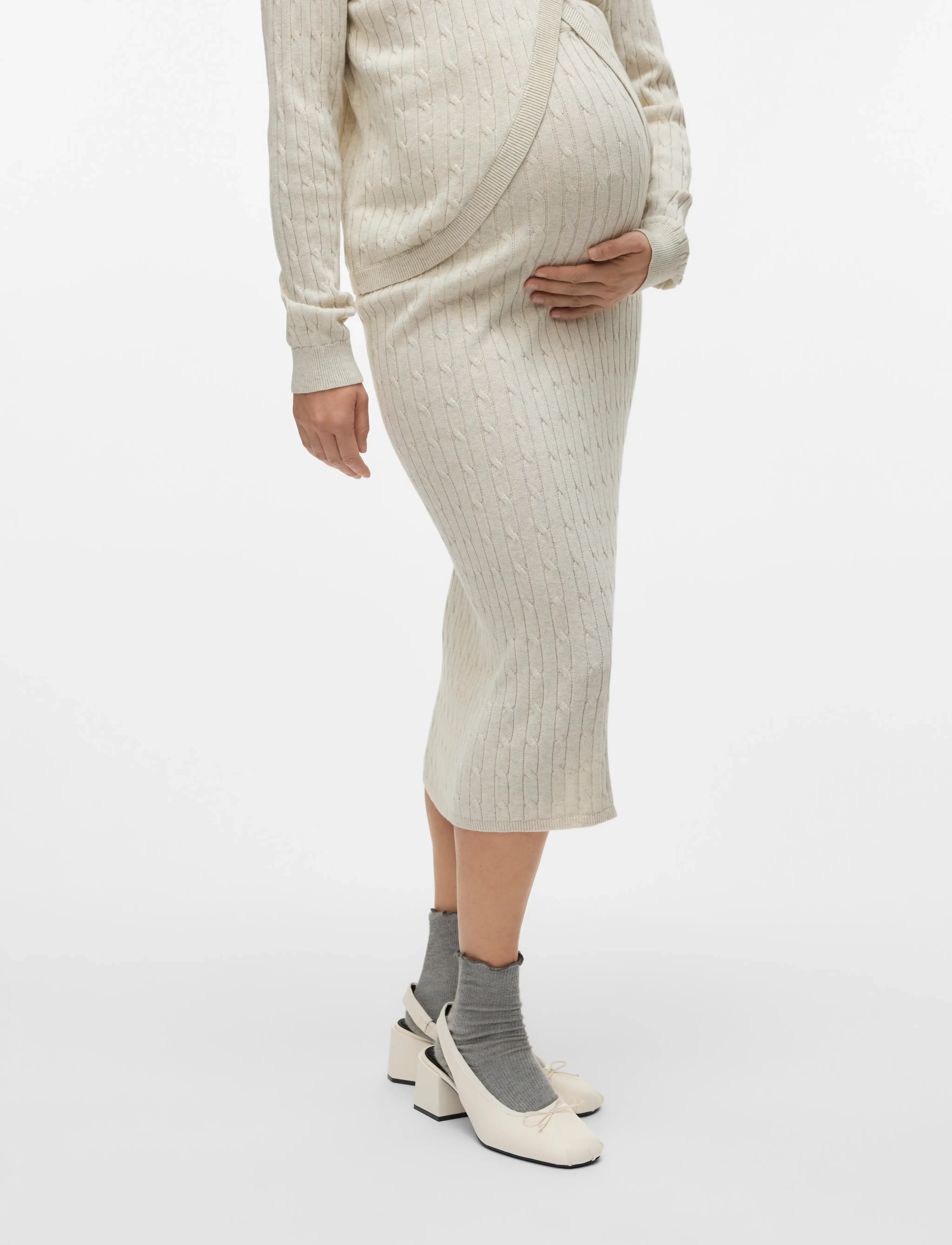 Mamalicious - MLRAYA KNIT MIDI SKIRT HW - hosen - birch - 5