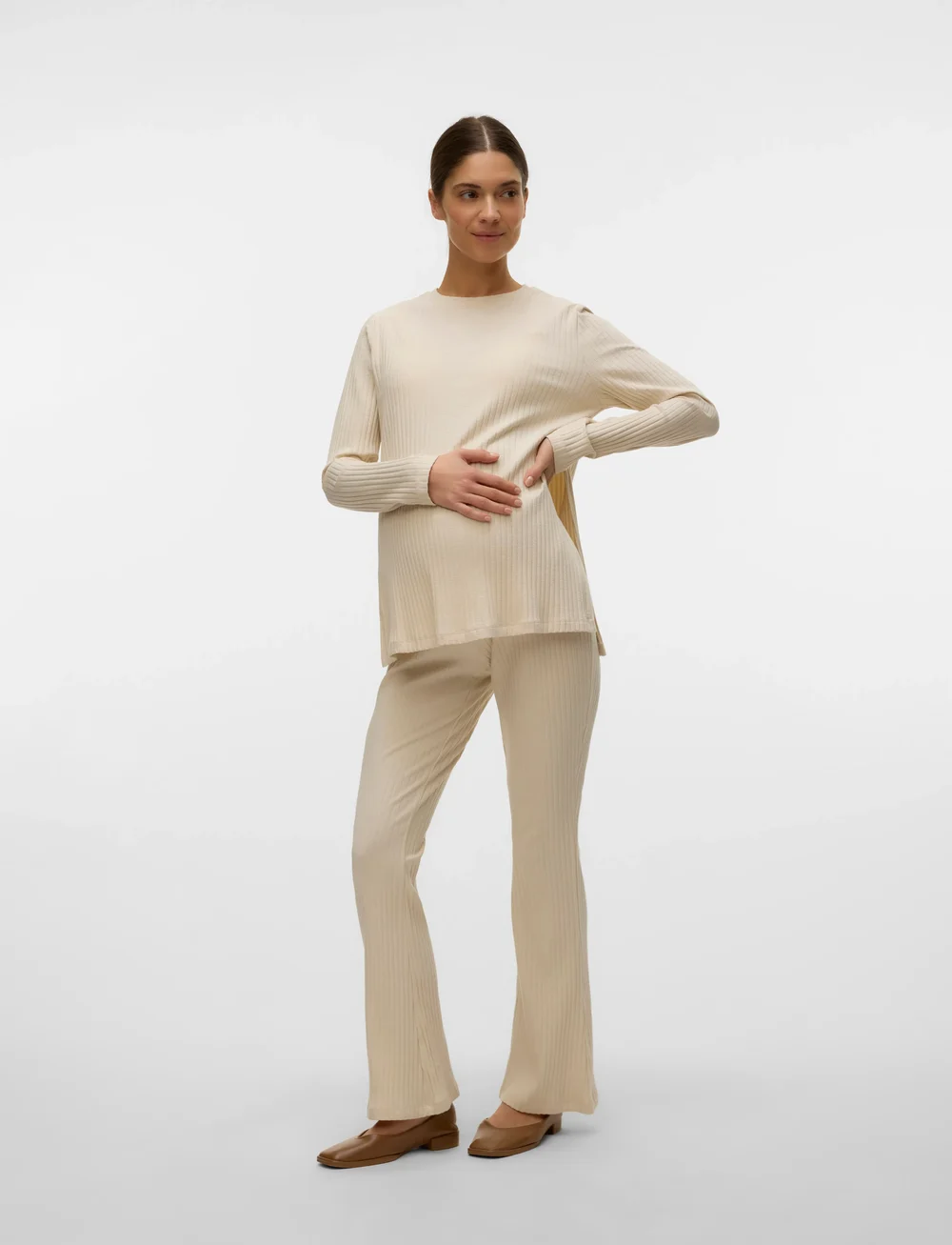 Mamalicious - MLBEYSA FLARED JRS PANTS 2F - bas - birch - 4