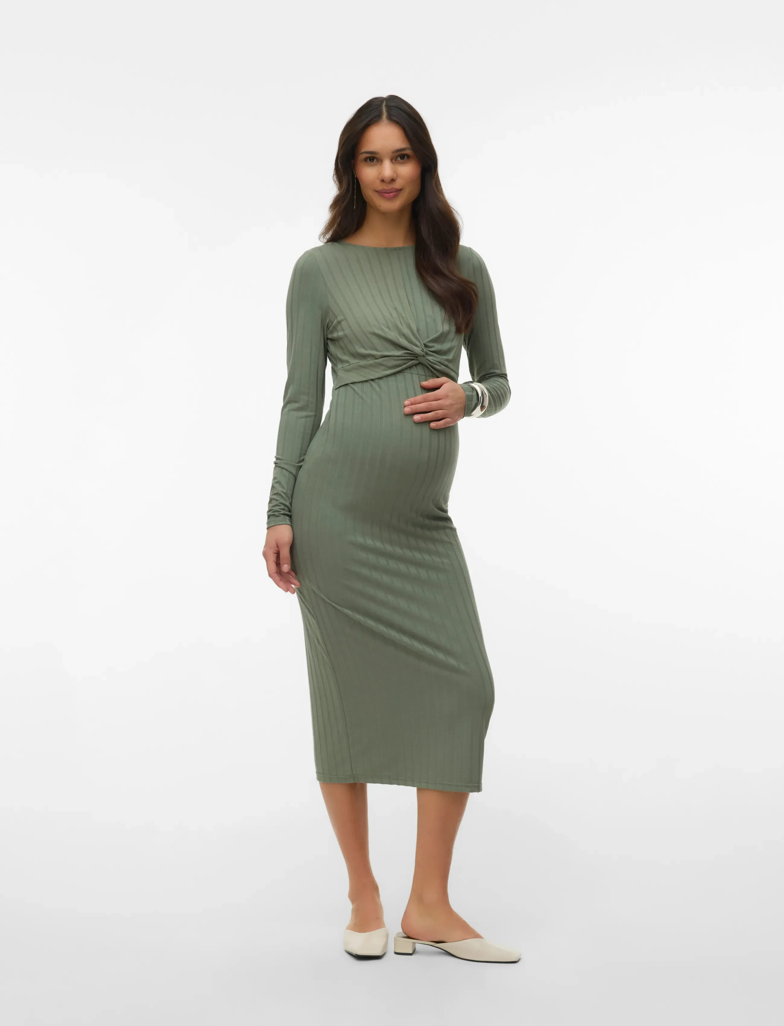 Mamalicious - MLLUCY JUNE LS JRS MIDI DRESS 2F - knitted dresses - sea spray - 5