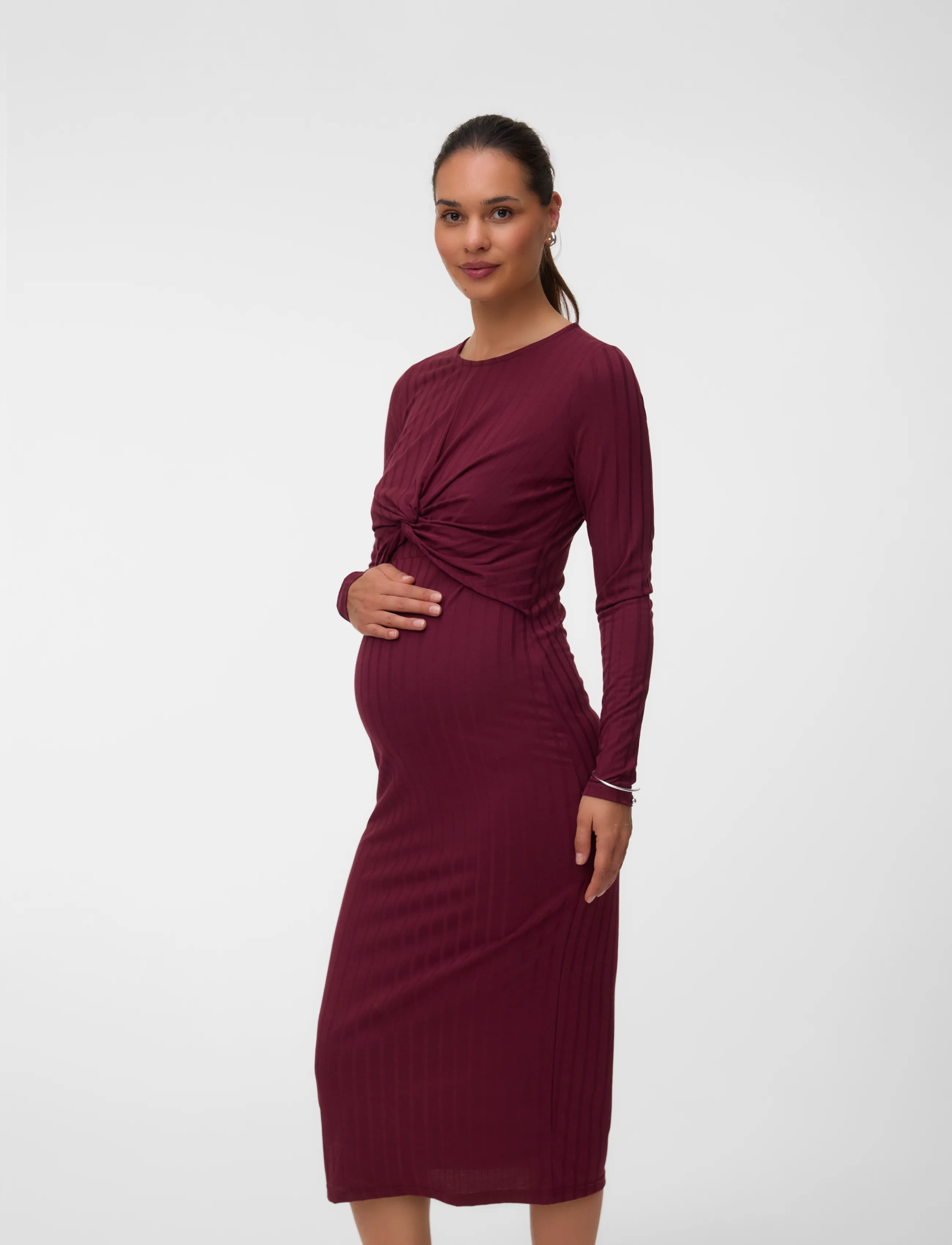 Mamalicious MLLUCY JUNE LS JRS MIDI DRESS 2F - Midi Dresses - WINDSOR WINE / burgundy