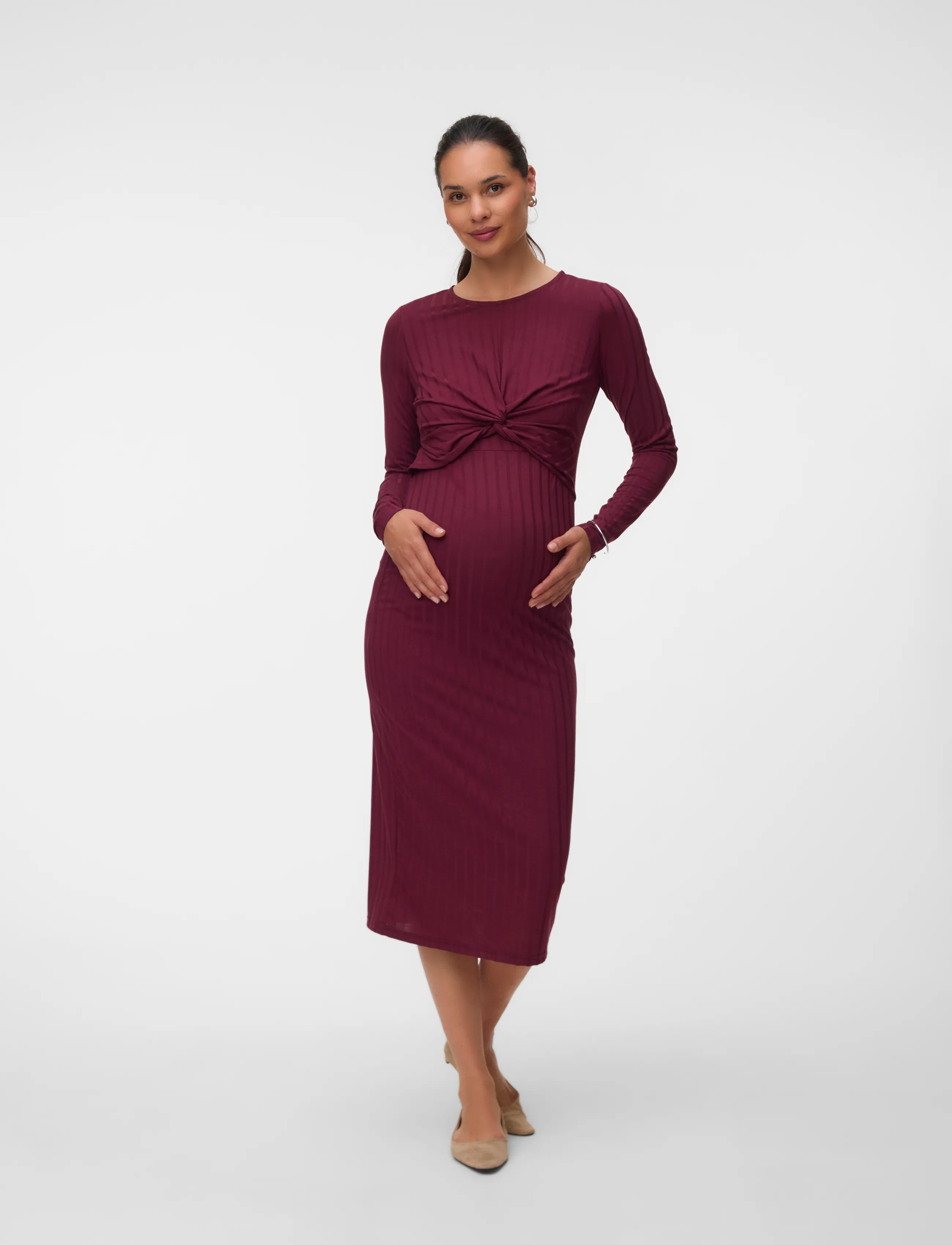 Mamalicious - MLLUCY JUNE LS JRS MIDI DRESS 2F - windsor wine - 3