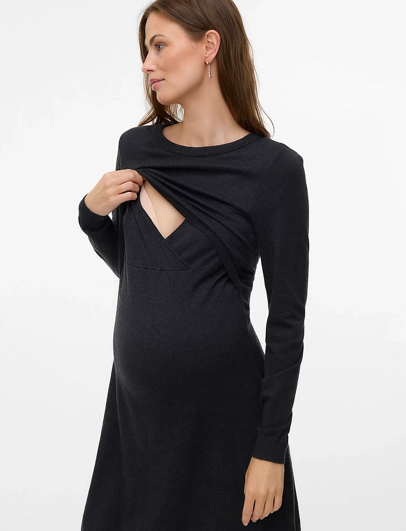 Mamalicious - MLMONICA JUNE L/S ABK DRESS 2F - t-shirtklänningar - dark grey melange - 4