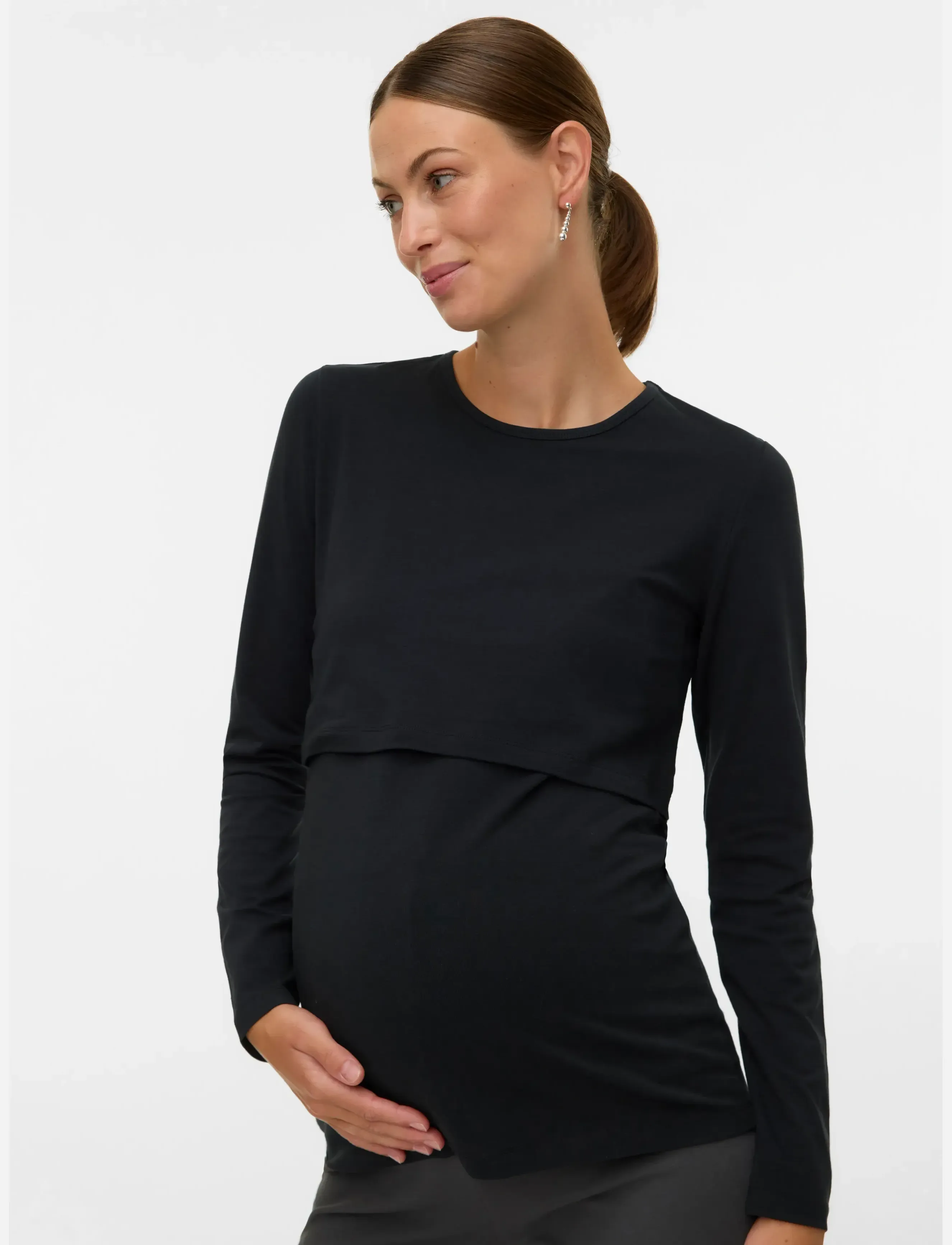 Mamalicious Mlkerrie June Ls Jrs Top 2F, Kvinder, Langærmet Ammetop, Sort, Str: S