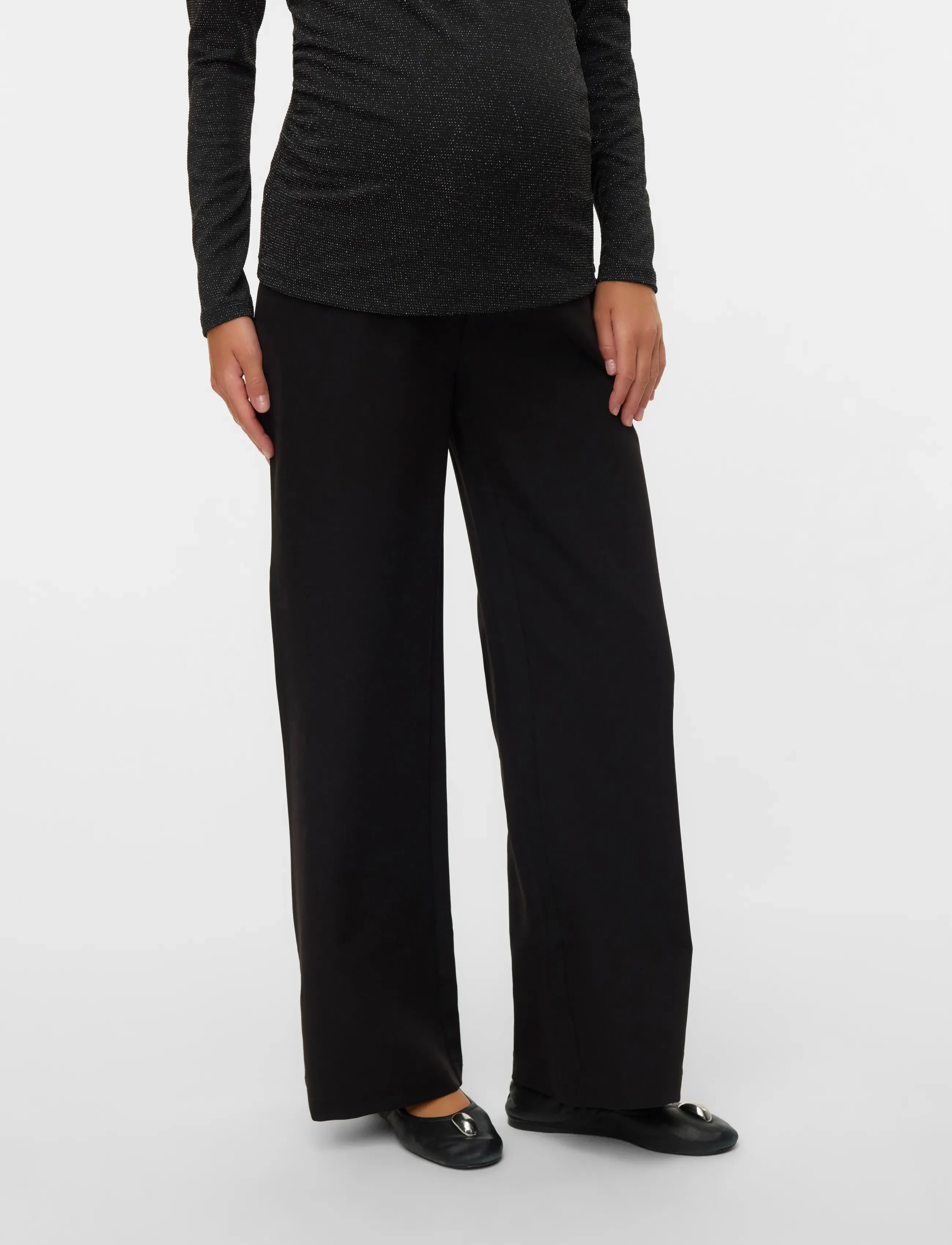 Mamalicious MLLORA WIDE WO PANT - laia säärega püksid - black - Rasedate riided - BLACK / black