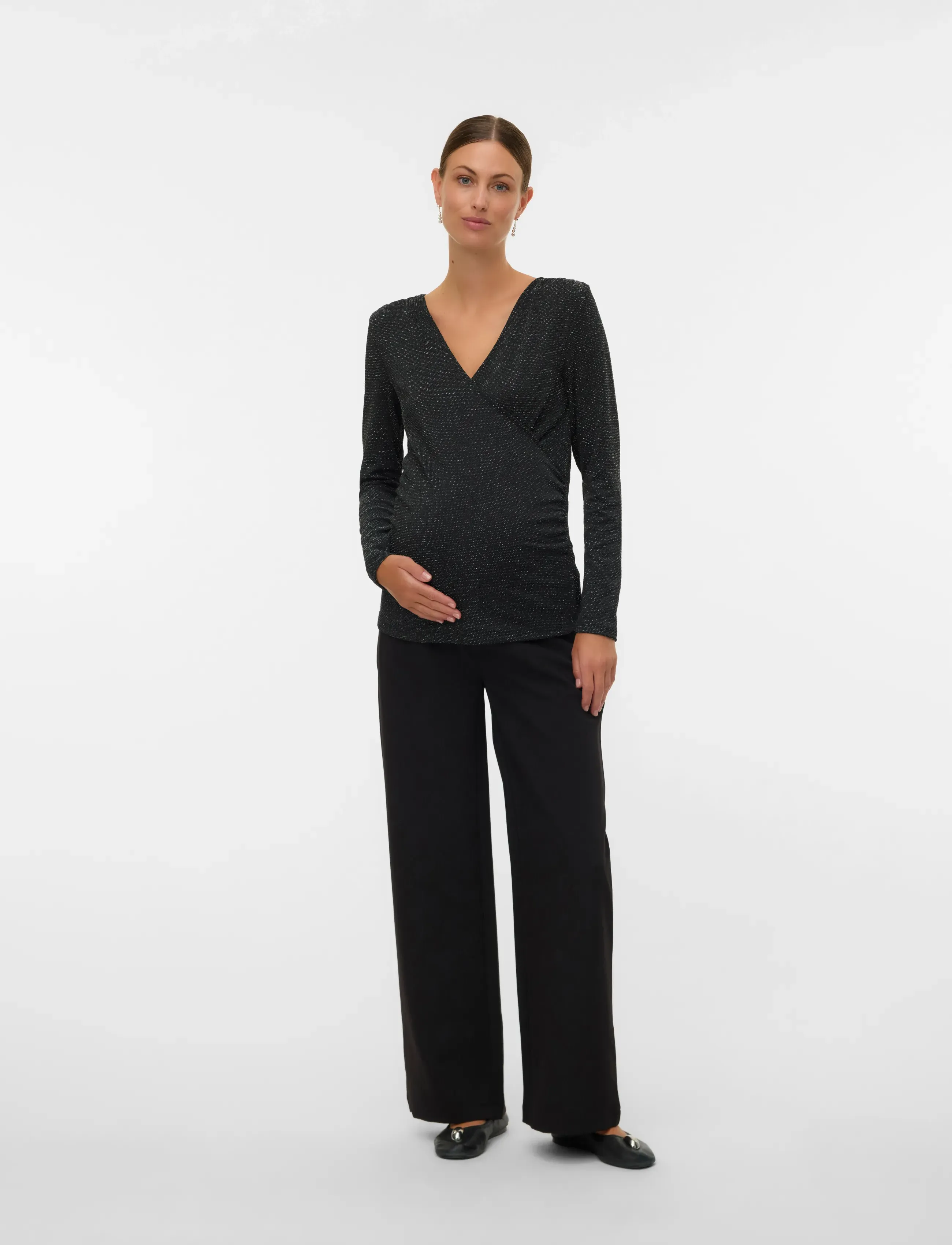 Mamalicious - MLLORA WIDE WO PANT - laia säärega püksid - black - 4