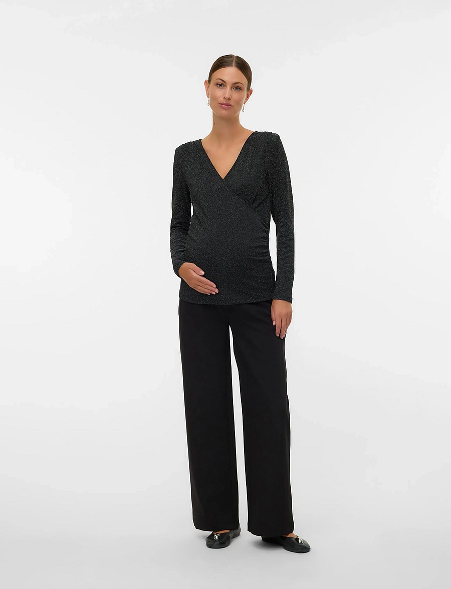 Mamalicious - MLLORA WIDE WO PANT - laia säärega püksid - black - 4