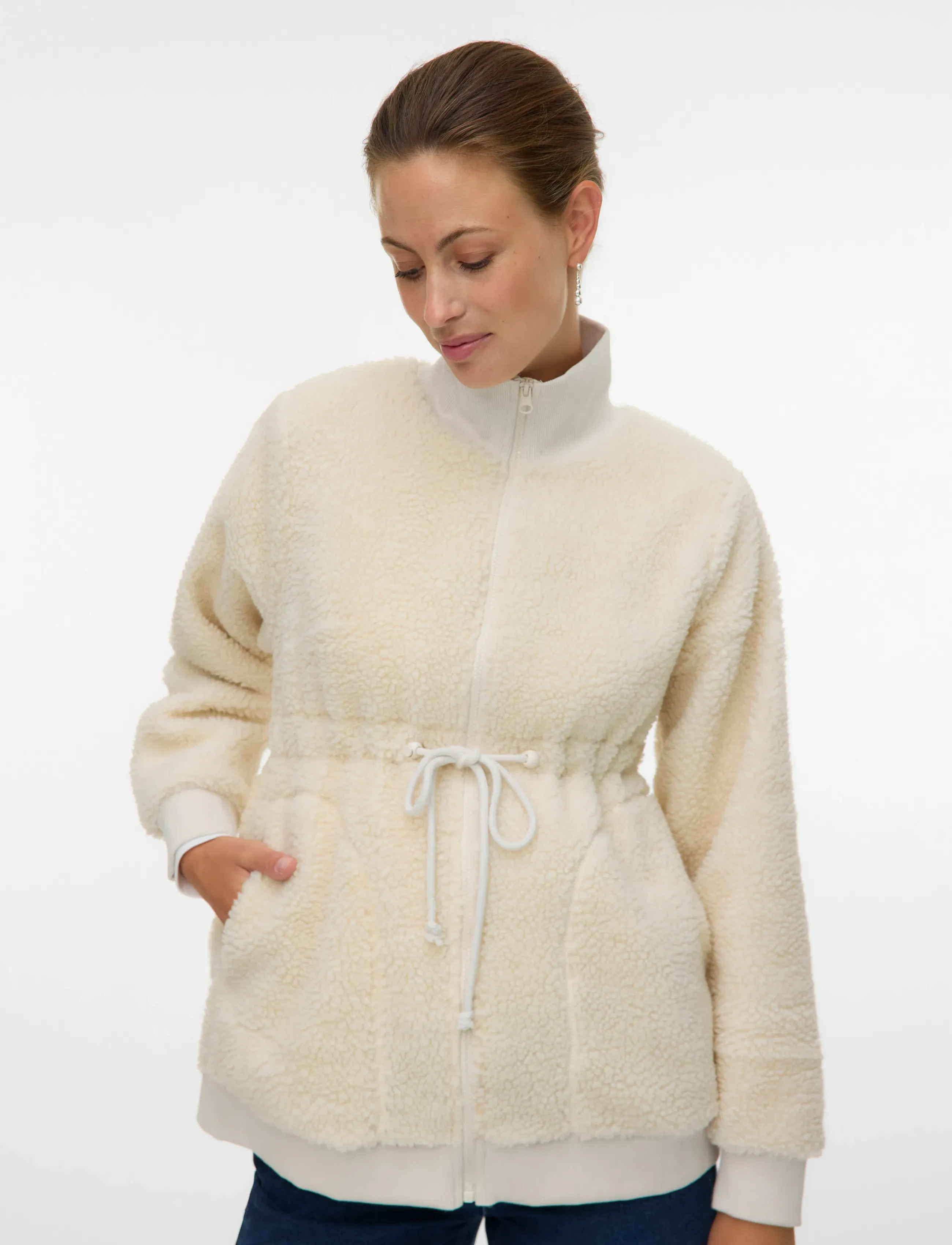 Mamalicious Mlcarly 3In1 Teddy Jacket, Kvinder, 3-I-1 Teddy Hættejakke, Cream, Str: XXL