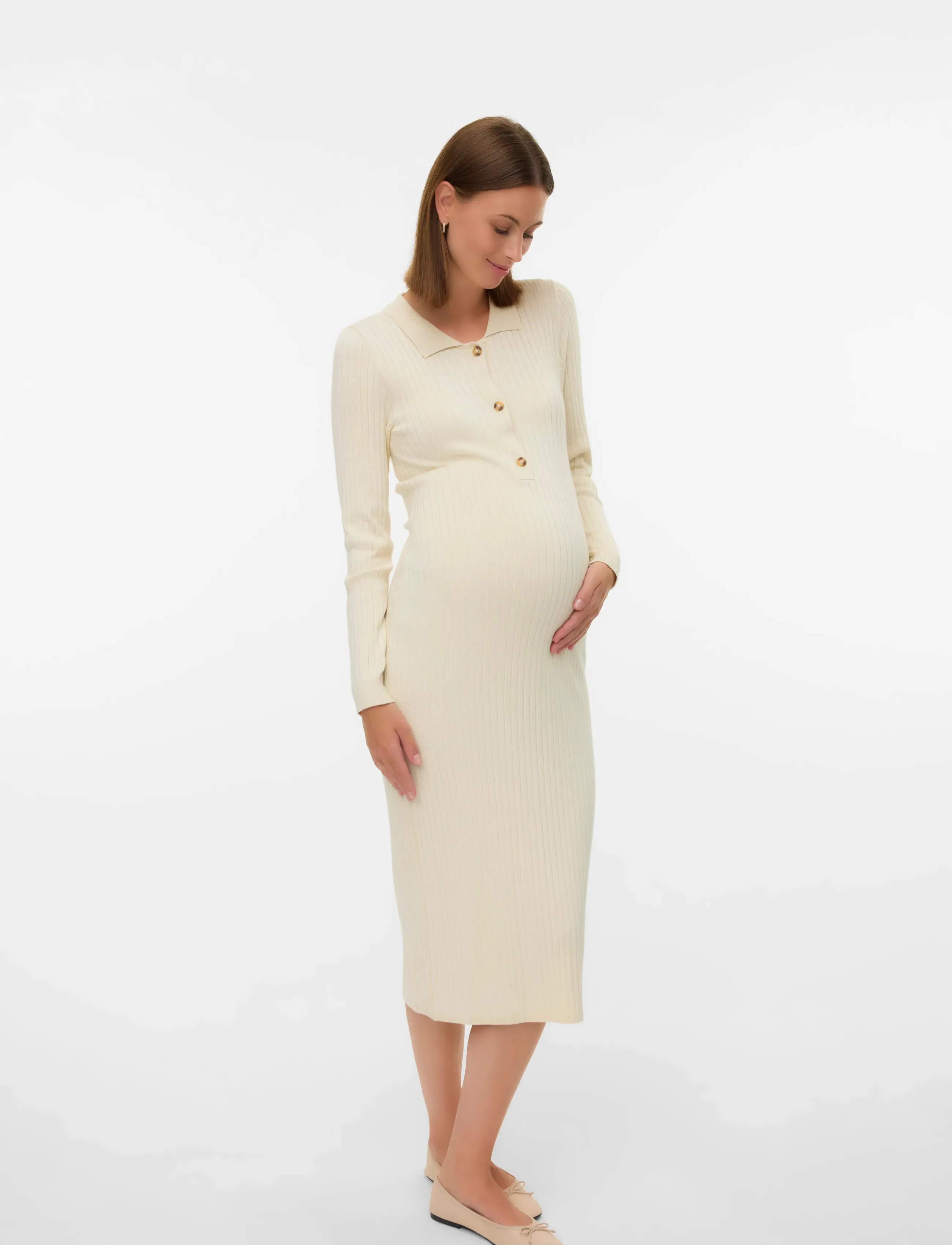 Mamalicious MLNEWSIV LIA L/S MIDI DRESS 2F NOOS - Tøj - BIRCH / cream