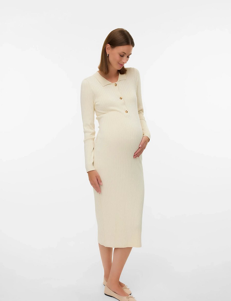Mamalicious - MLNEWSIV LIA L/S MIDI DRESS 2F NOOS - strikkjoler - birch - 0