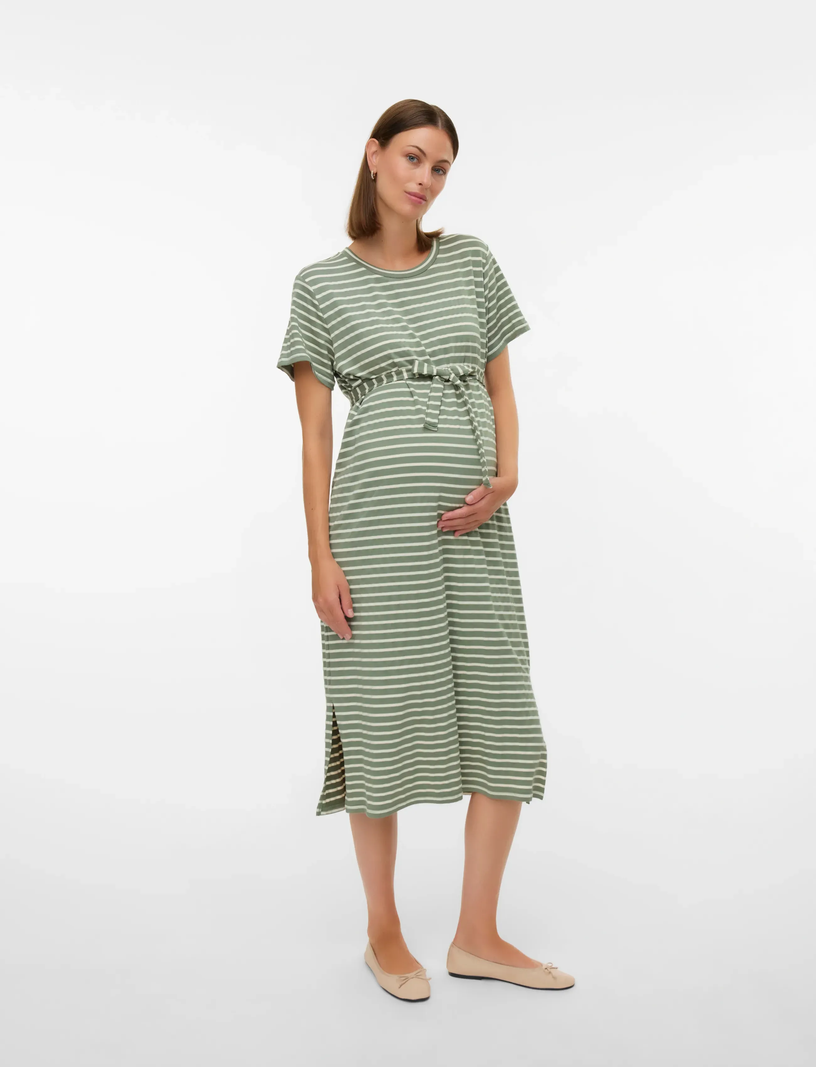 Mamalicious mlamila Ss Jrs Midi Dress, S, Green, Kjoler > Knælange Og Midi, Dame