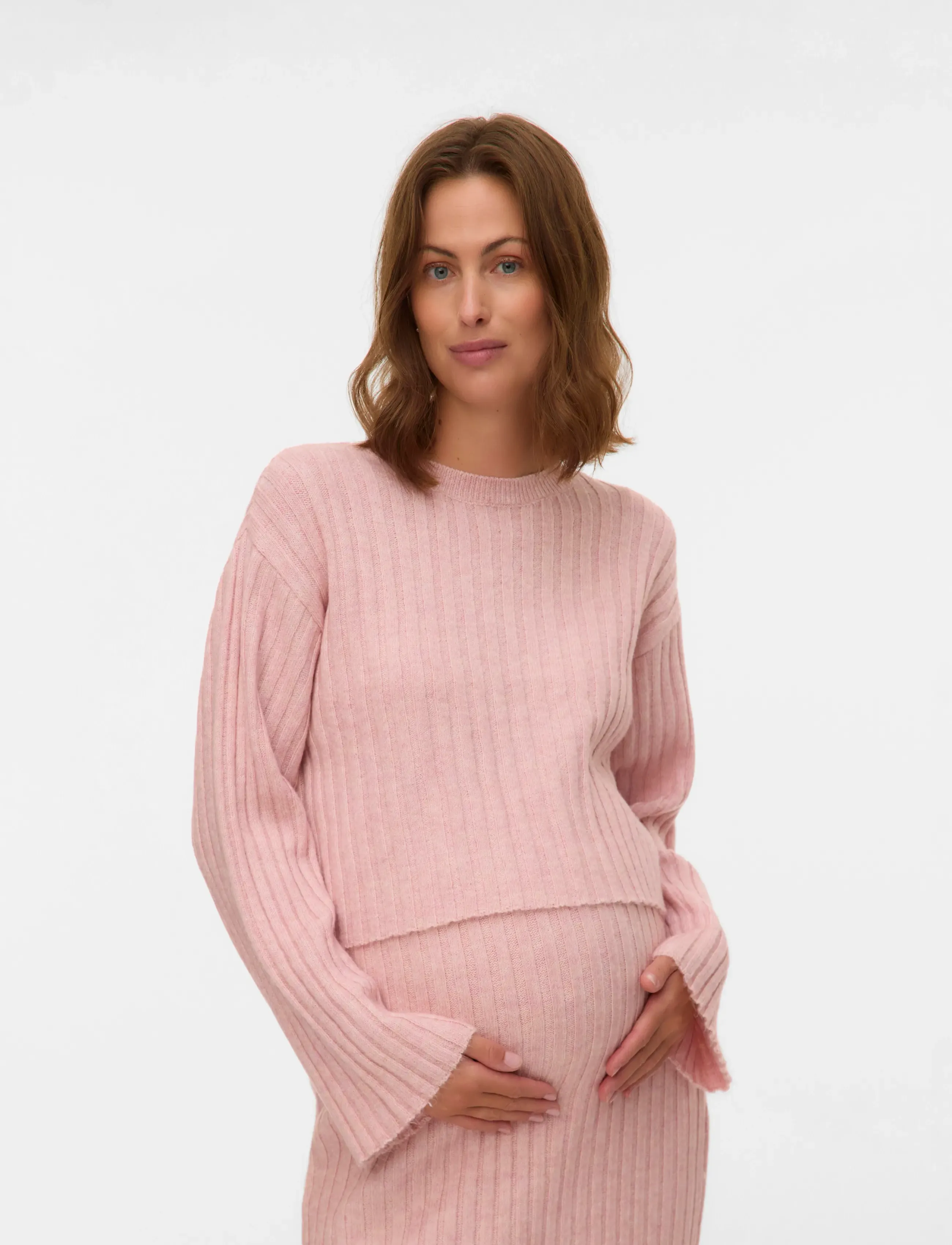 Mamalicious mlmonique L/S Crop Knit Top, L, Pink, Strik > Trøjer, Dame