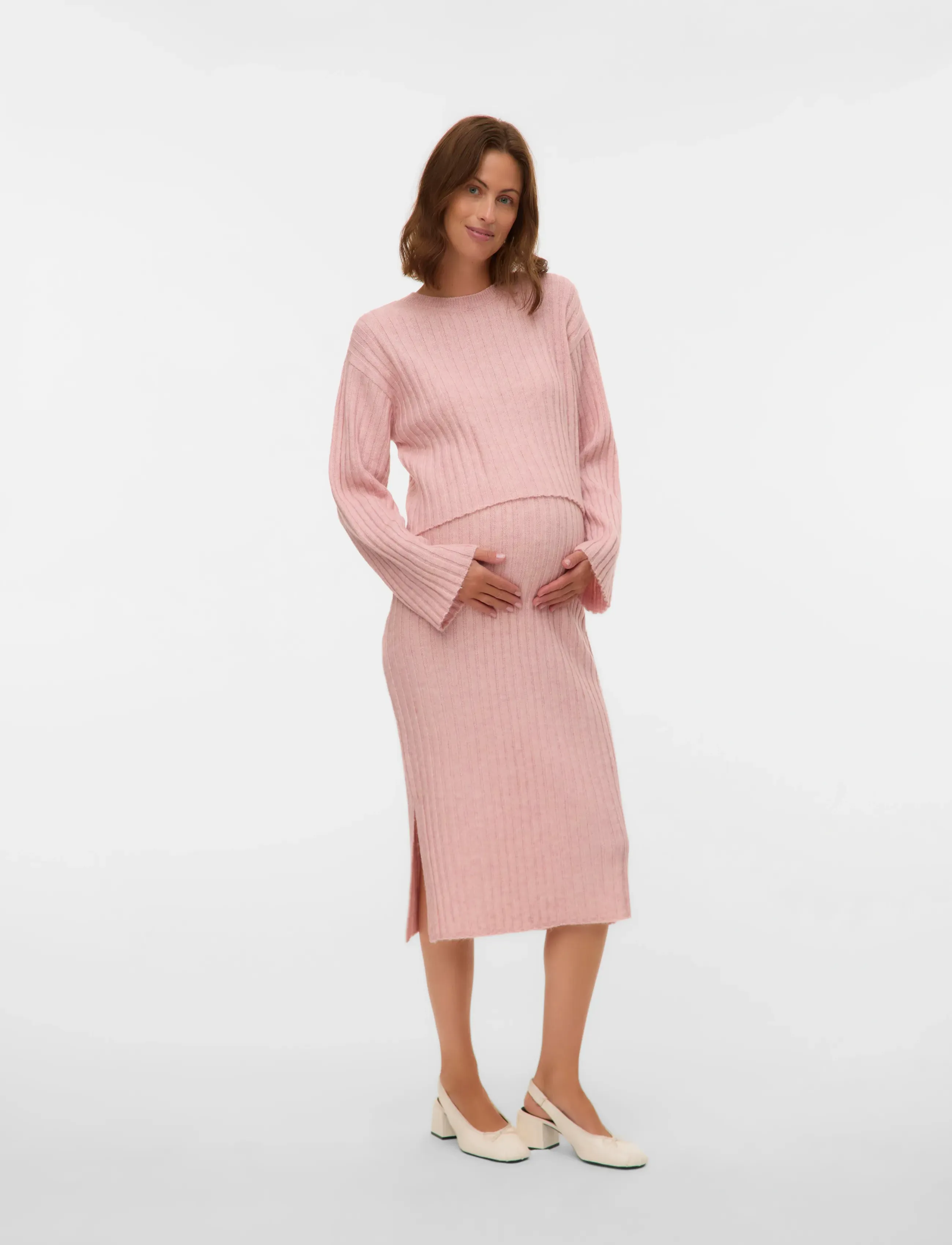 Mamalicious - MLMONIQUE L/S CROP KNIT TOP - oberteile - zephyr - 4