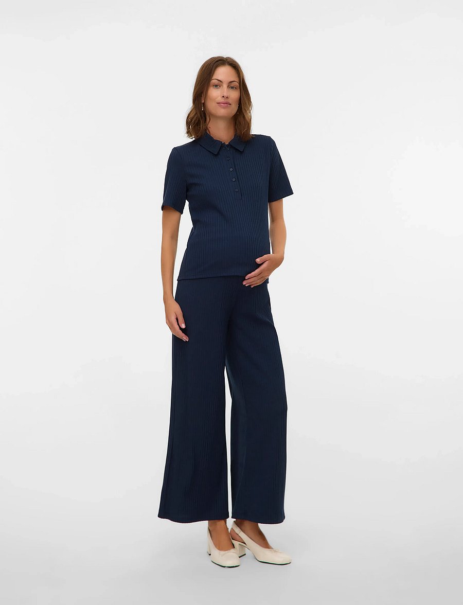 Mamalicious - MLPELLA WIDE JRS PANTS HW - hosen mit weitem bein - navy blazer - 3