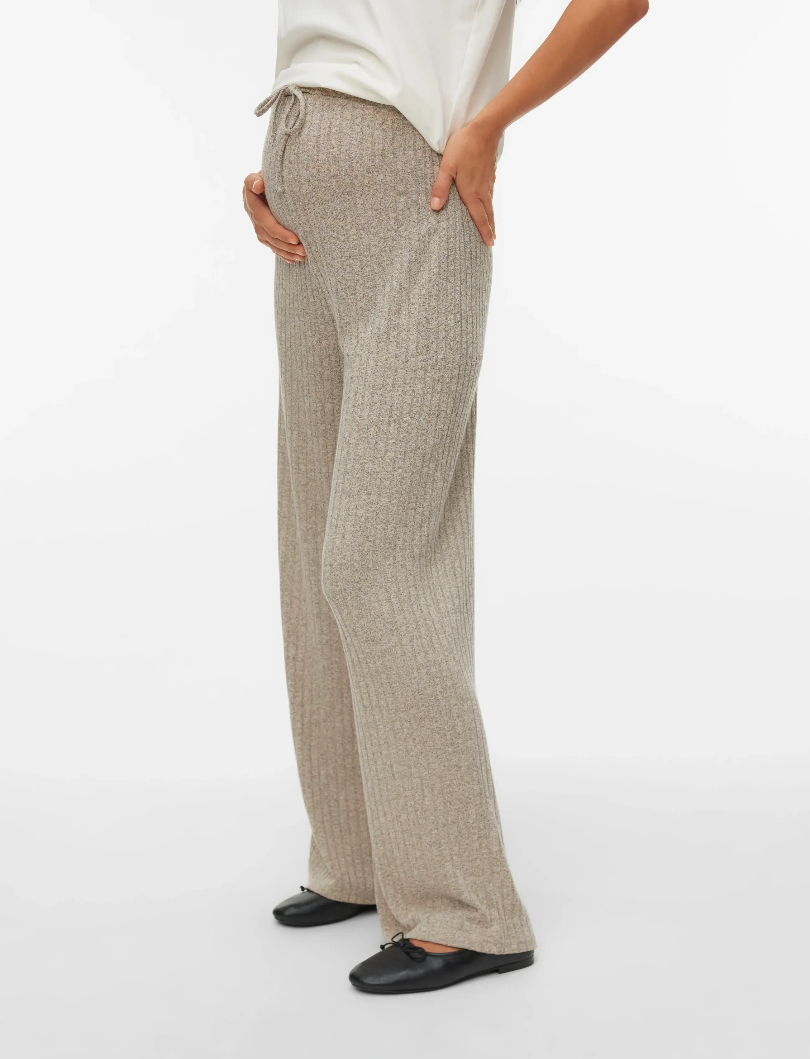 Mamalicious mlpammie Wide Jrs Pants Hw, XS, Beige, Bukser > Brede Ben, Dame