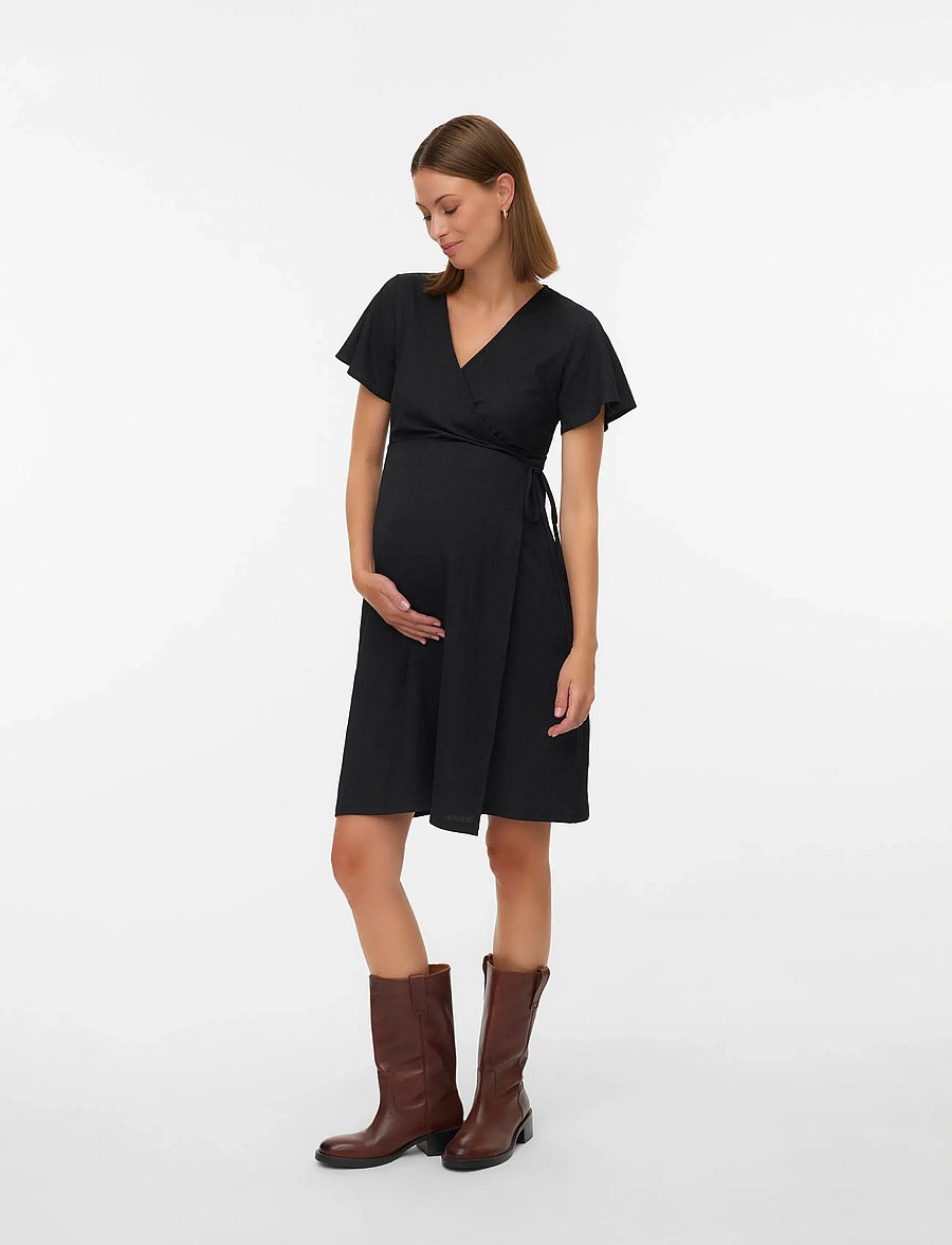 Mamalicious - MLSELIMA TESS SS JRS ABK WRAP DRESS 2F - slå-om-kjoler - black - 3