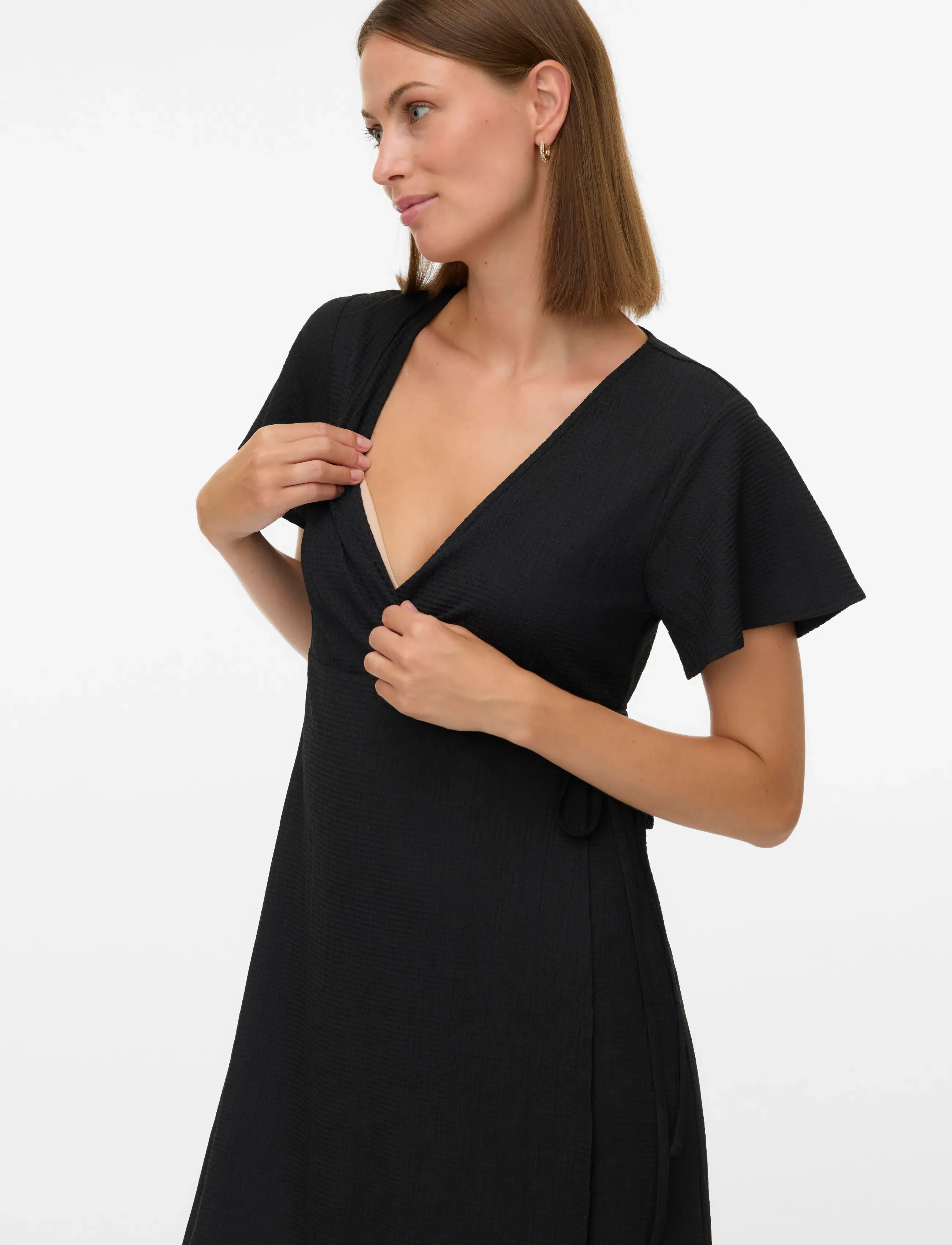 Mamalicious - MLSELIMA TESS SS JRS ABK WRAP DRESS 2F - slå-om-kjoler - black - 4