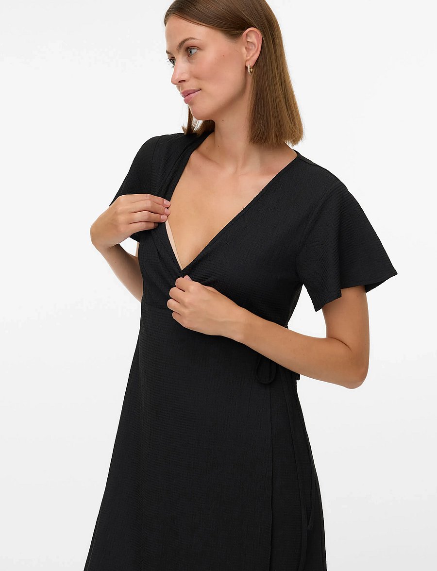 Mamalicious - MLSELIMA TESS SS JRS ABK WRAP DRESS 2F - slå-om-kjoler - black - 4