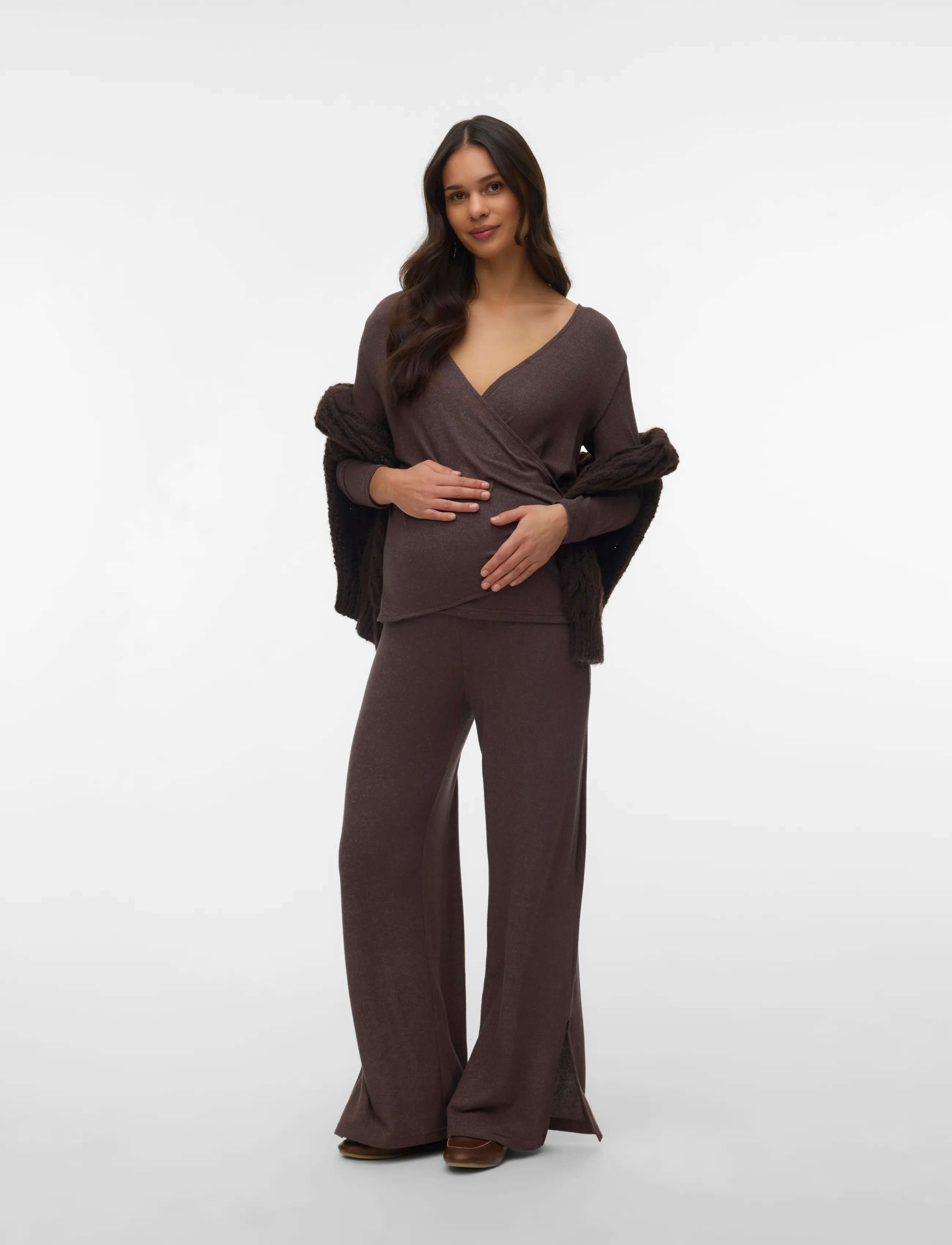 Mamalicious - MLKIRA WIDE JRS PANTS HW - underdele - chocolate brown - 3