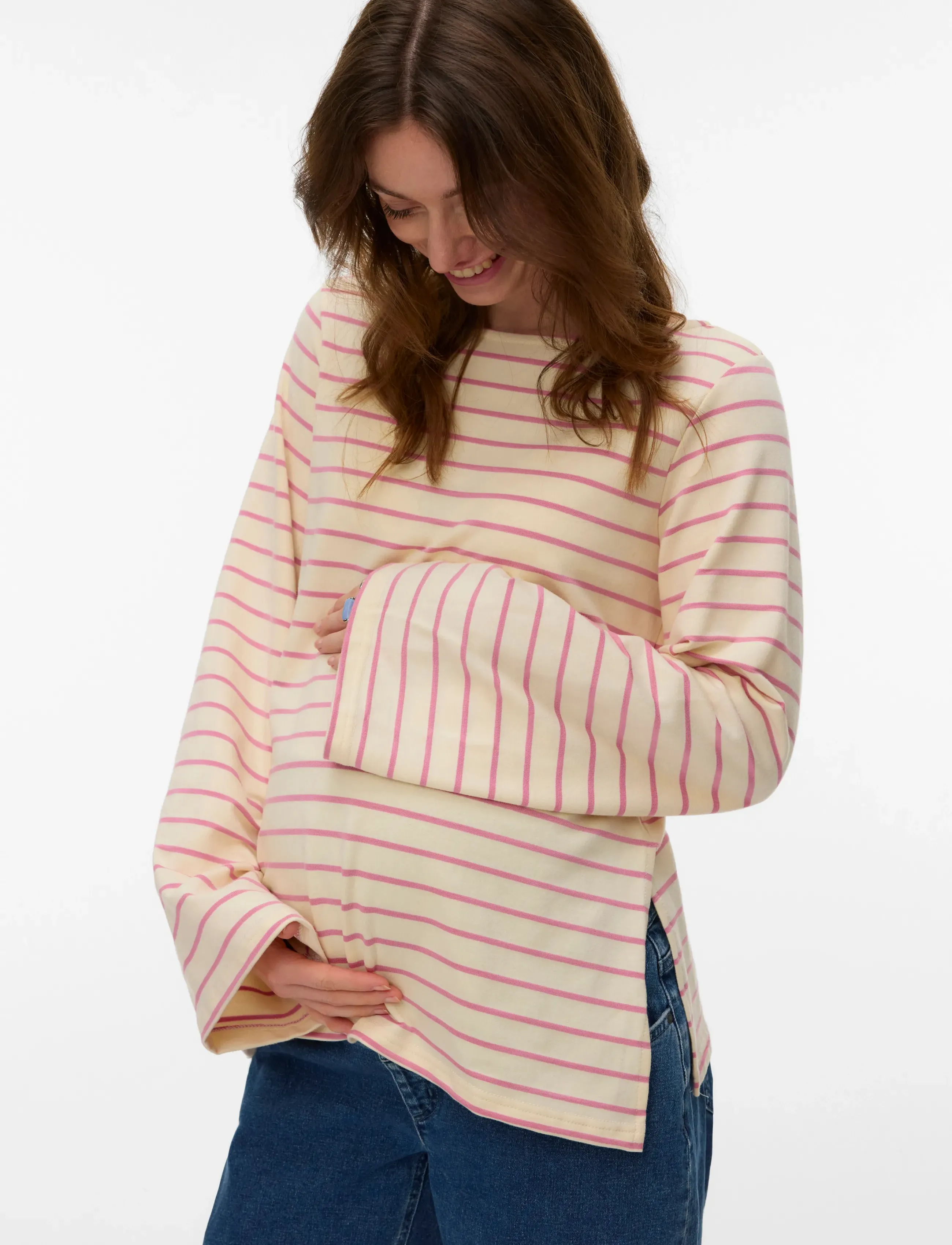 Mamalicious MLAMILA VITA LS BOATNECK JRS TOP 2F - T-shirts & Toppar - BIRCH / cream