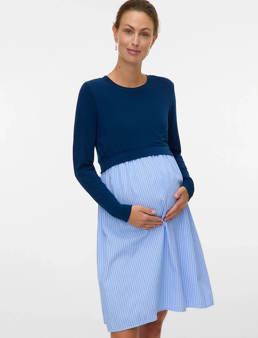 Mamalicious - MLANNIE JUNE LS MIX ABK DRESS 2F - sommerkleider - pageant blue - 0