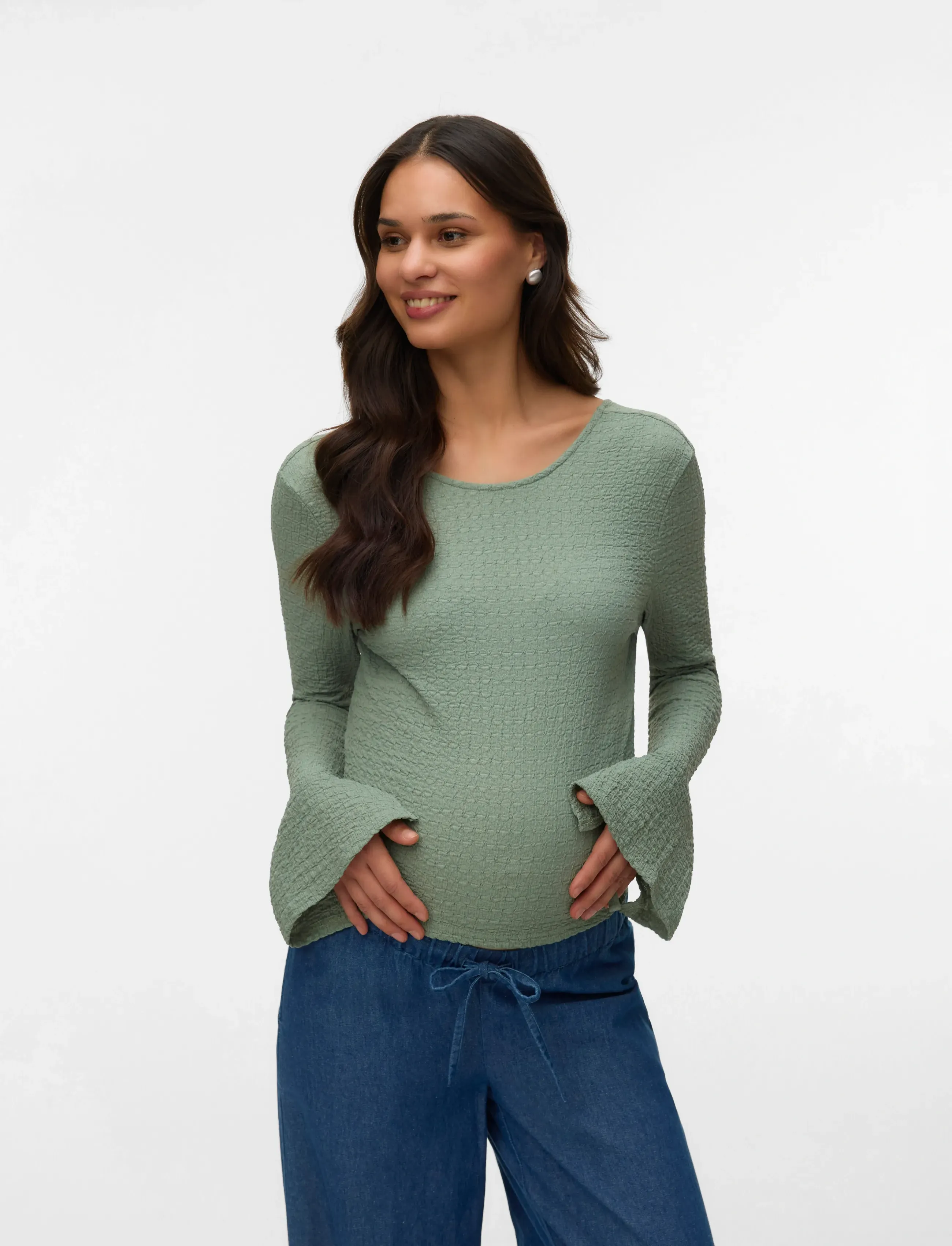 Mamalicious mlmarte Ls Jrs Short Top, XL, Khaki green, Crop Overdele > Crop Overdele Med Lange Ærmer, Dame