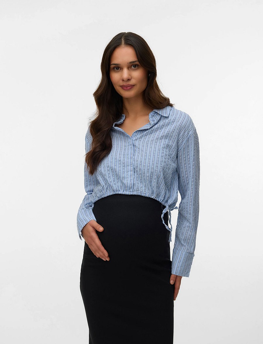 Mamalicious - MLASTA LIA L/S WO SHORT SHIRT 2F - toppar - brunnera blue - 0
