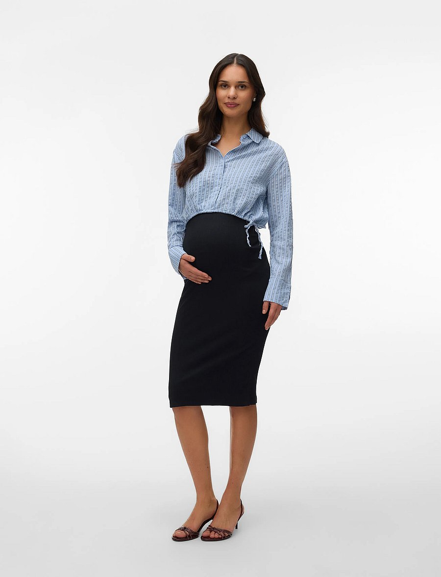 Mamalicious - MLASTA LIA L/S WO SHORT SHIRT 2F - toppar - brunnera blue - 4