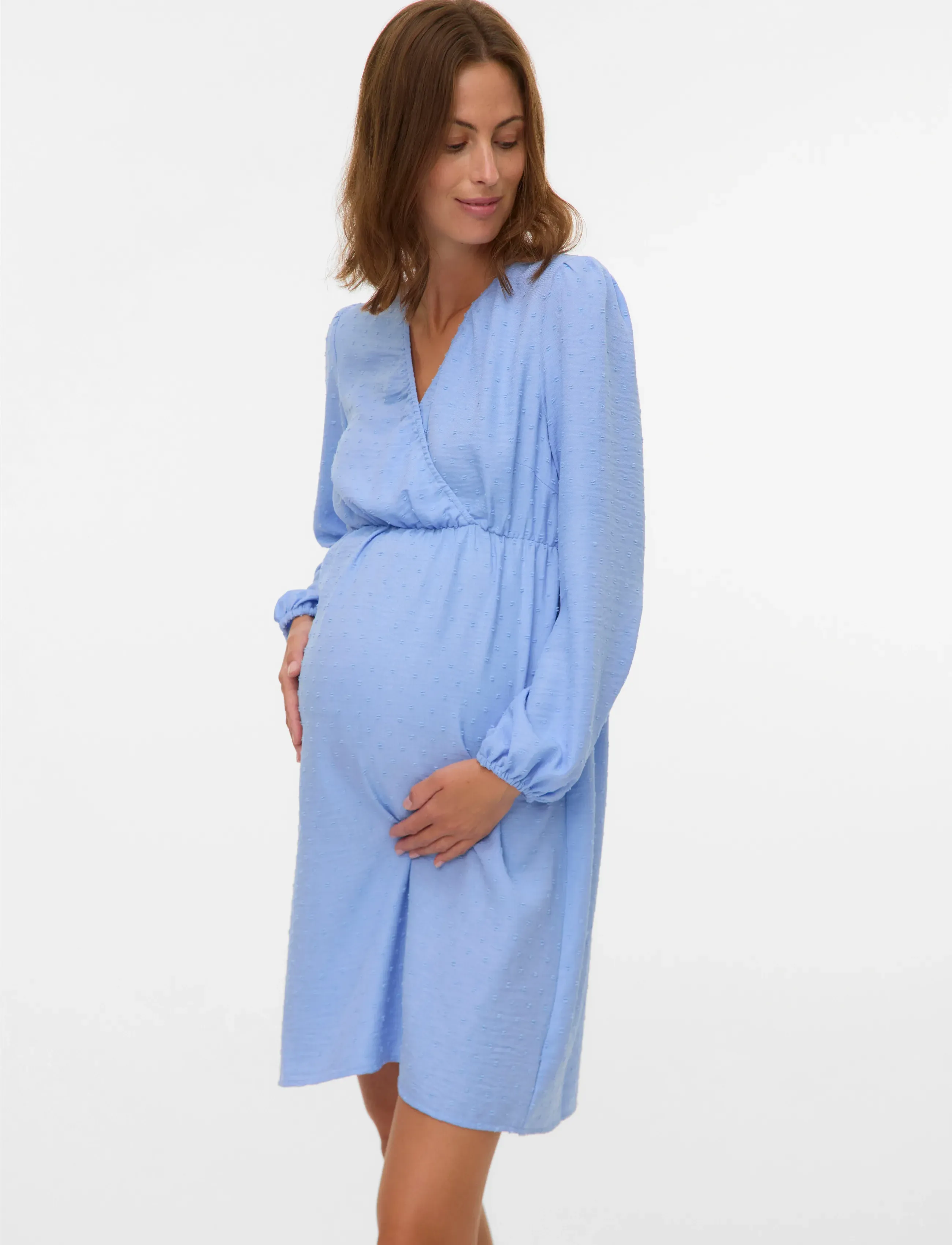 Mamalicious Mllifina Dobby Tess 2/4 Wo Abk Dress 2F, Kvinder, Graviditets Slå Om Kjole, Blå, Str: M