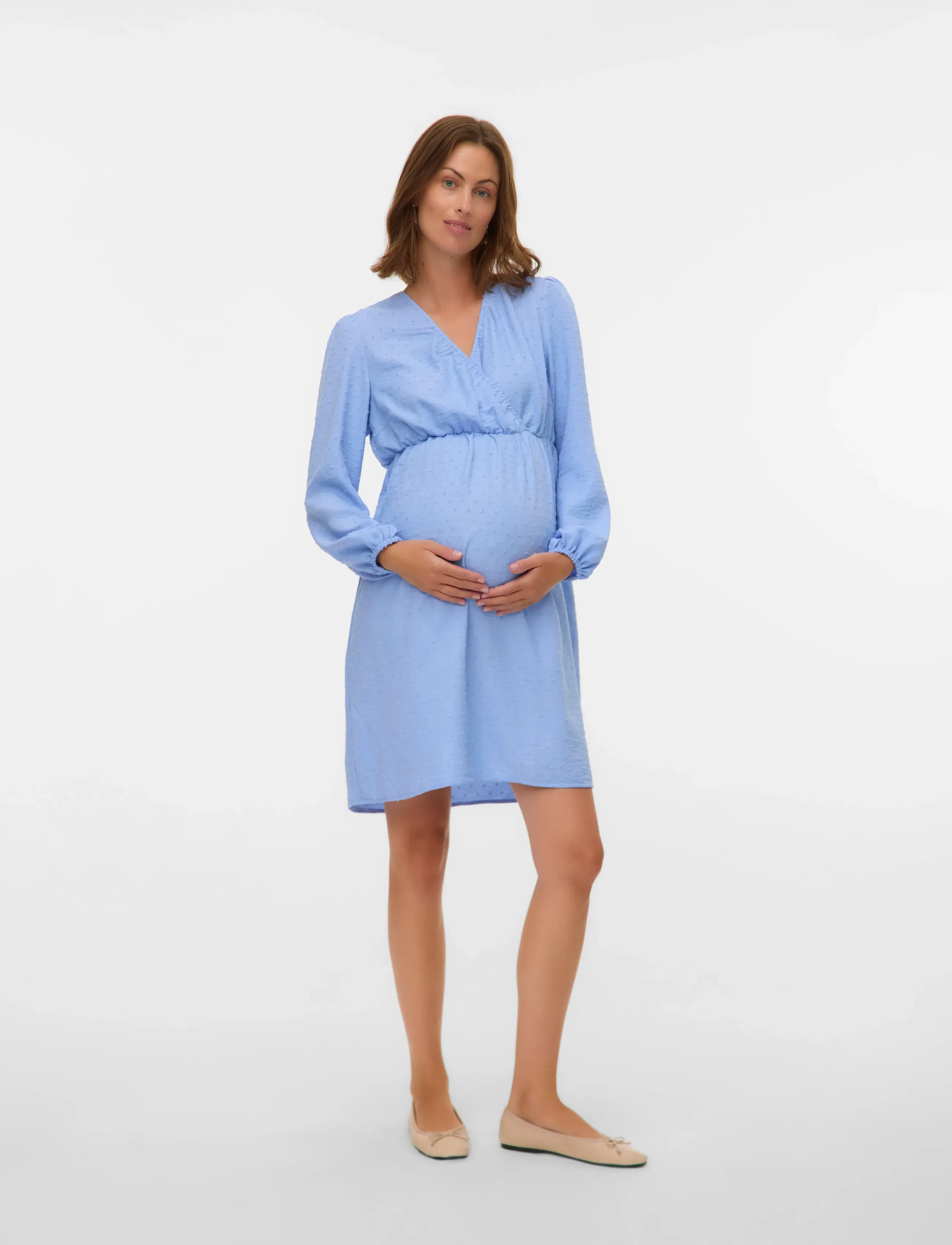 Mamalicious - MLLIFINA DOBBY TESS 2/4 WO ABK DRESS 2F - slå-om-kjoler - brunnera blue - 3