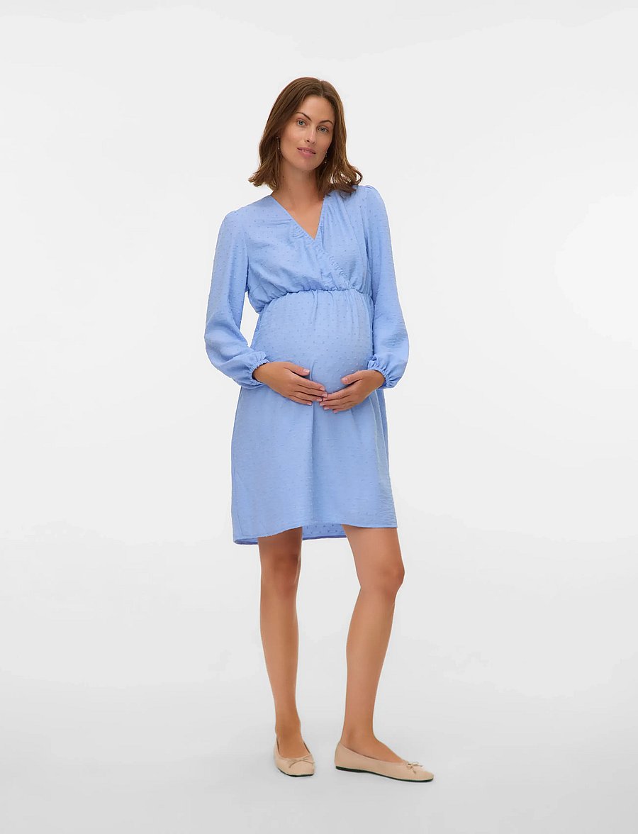 Mamalicious - MLLIFINA DOBBY TESS 2/4 WO ABK DRESS 2F - slå-om-kjoler - brunnera blue - 3