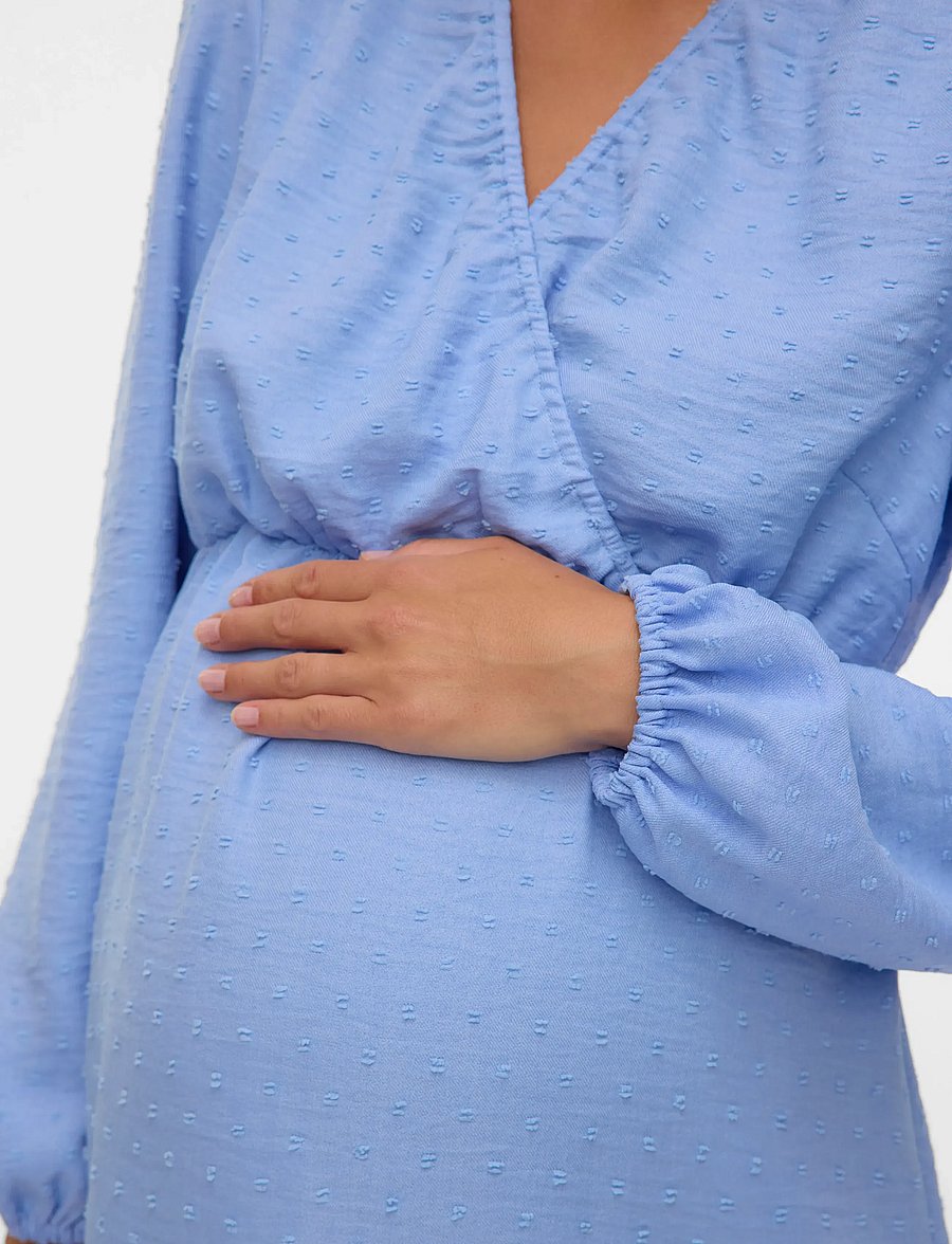 Mamalicious - MLLIFINA DOBBY TESS 2/4 WO ABK DRESS 2F - slå-om-kjoler - brunnera blue - 4