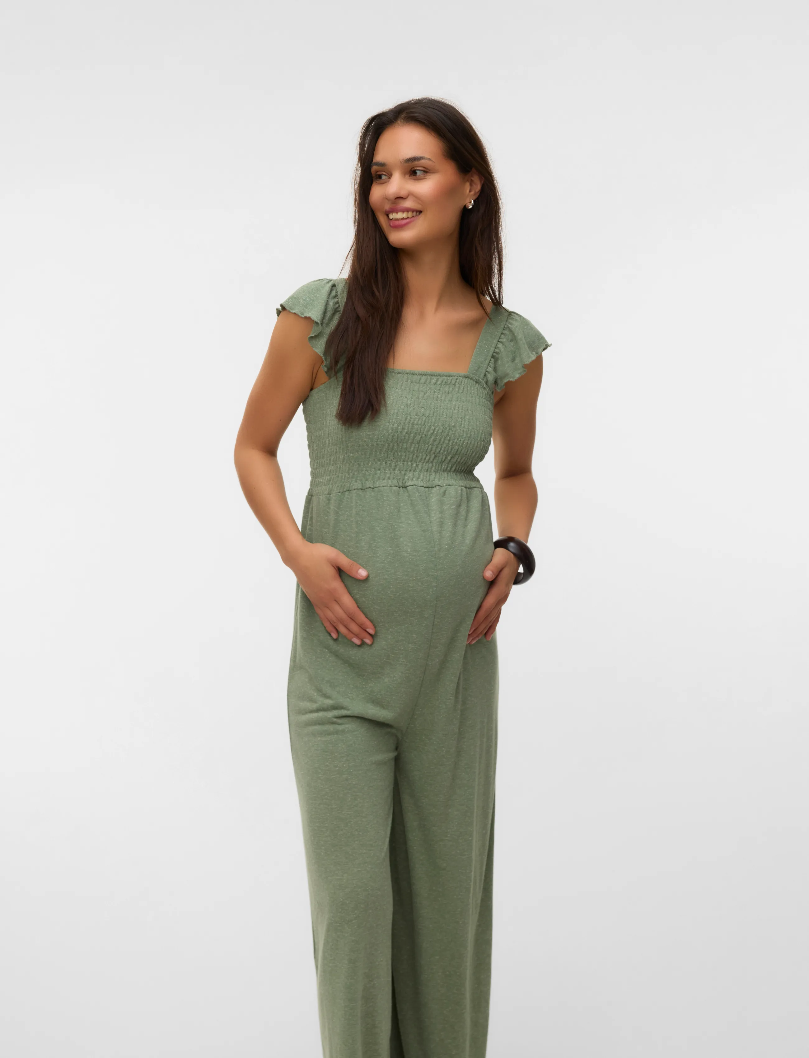 Mamalicious Mlnelli Cap Jrs Jumpsuit, Kvinder, Graviditets Smock Flæse Jumpsuit, Kakigrøn, Str: XL