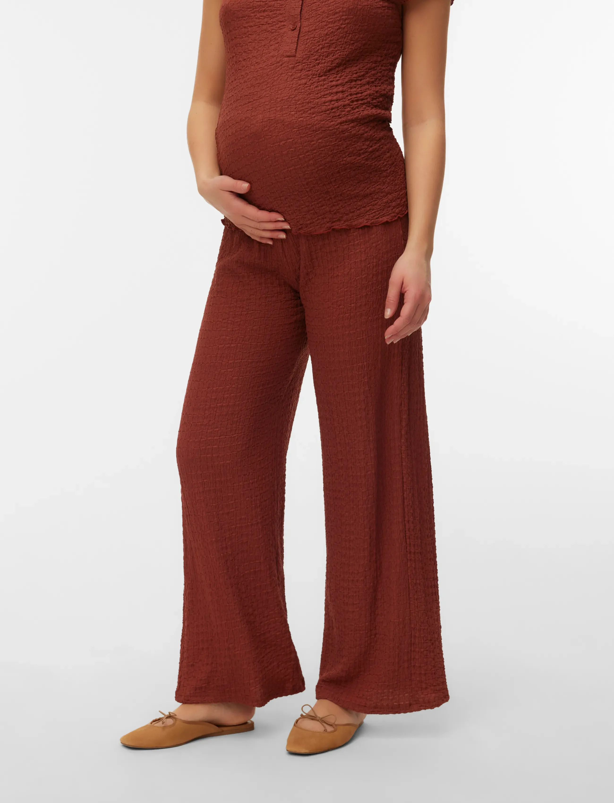 Mamalicious Mladine Wide Jrs Pants Hw, XL, Trousers, Burgunderrot - Leg, Frauen