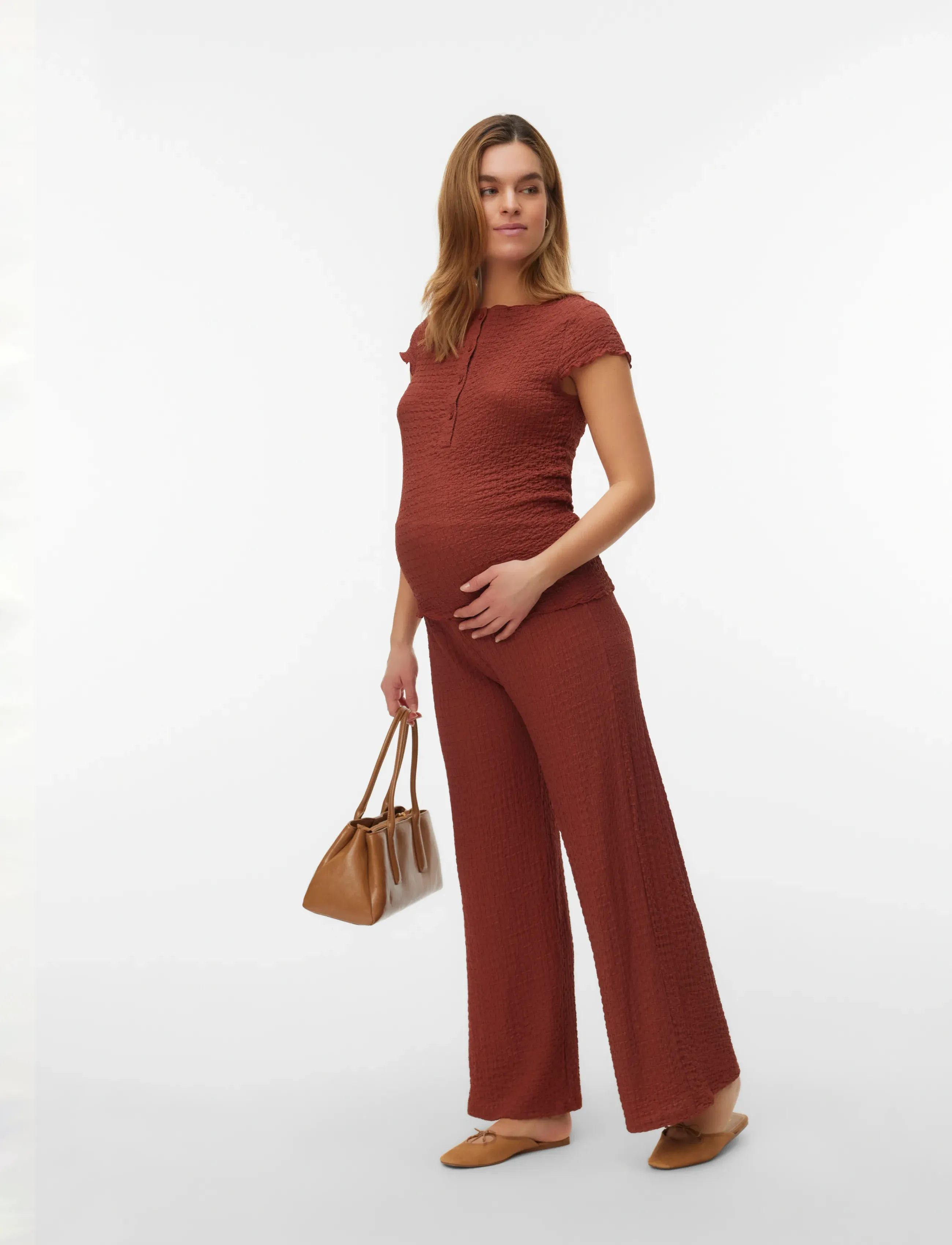 Mamalicious - MLADINE WIDE JRS PANTS HW - laia säärega püksid - mahogany - 3