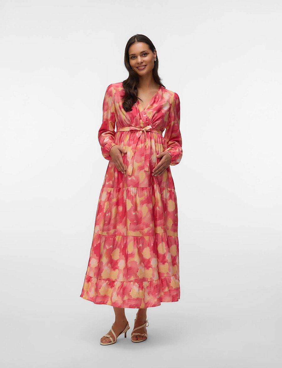 Mamalicious - MLSANDRA TESS L/S WO LONG DRESS 2F - slå-om-kjoler - snow white - 0