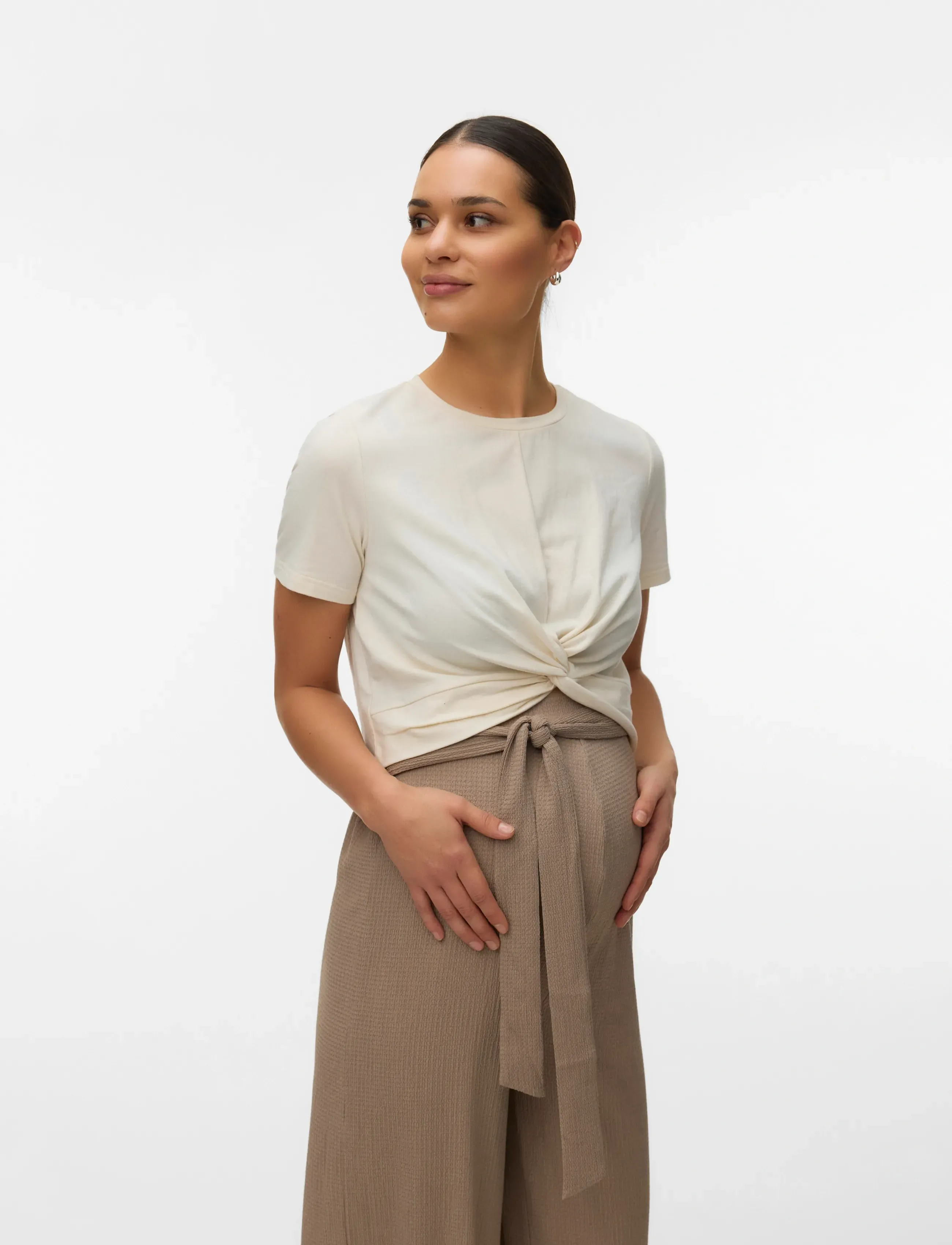 Mamalicious MLMAI SS JRS CROP TOP - Nabapluusid - BIRCH / cream