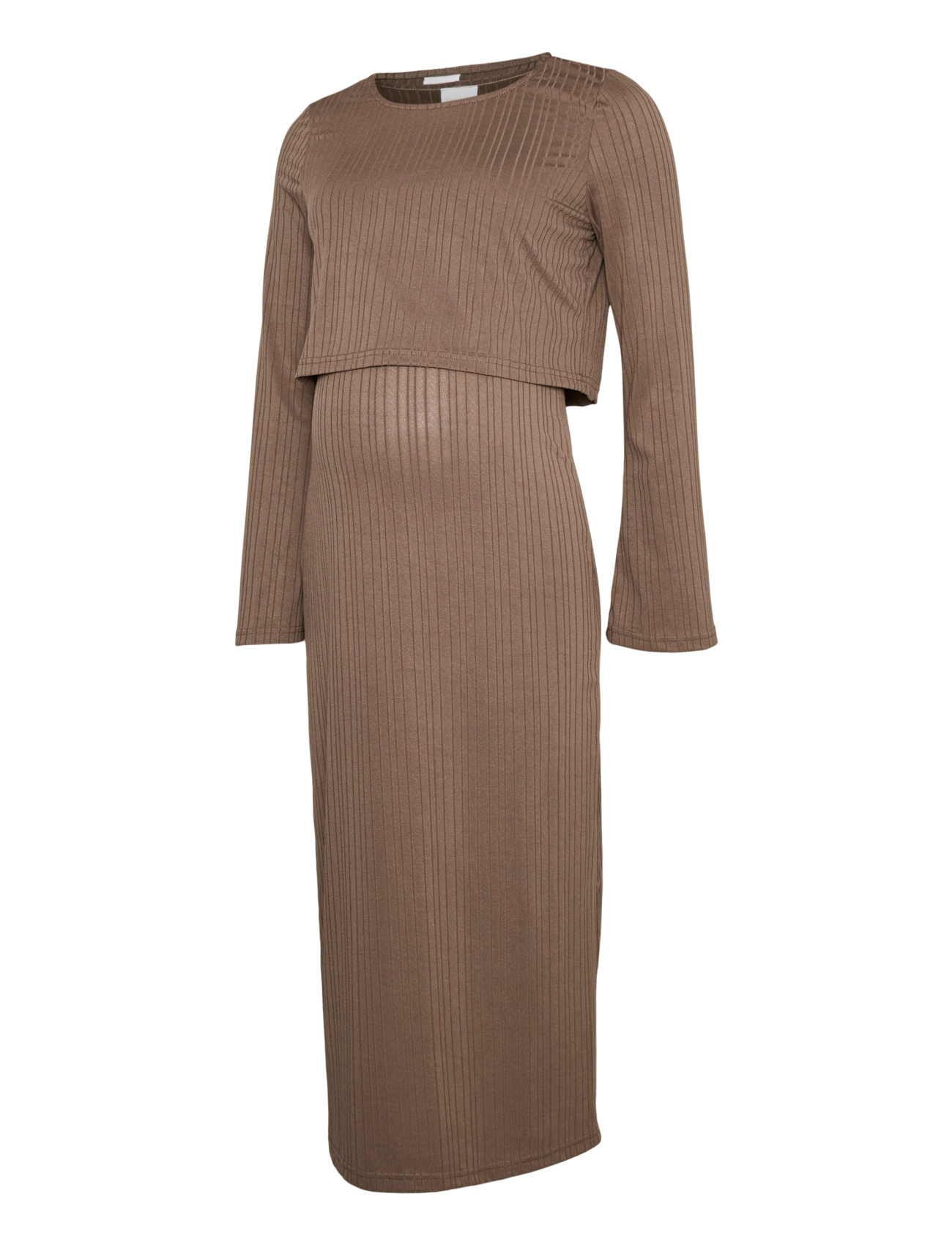Mamalicious MLLUCY JUNE LS 2IN1 JRS MIDI DRESS 2F - Knitted Dresses - FOSSIL / brown