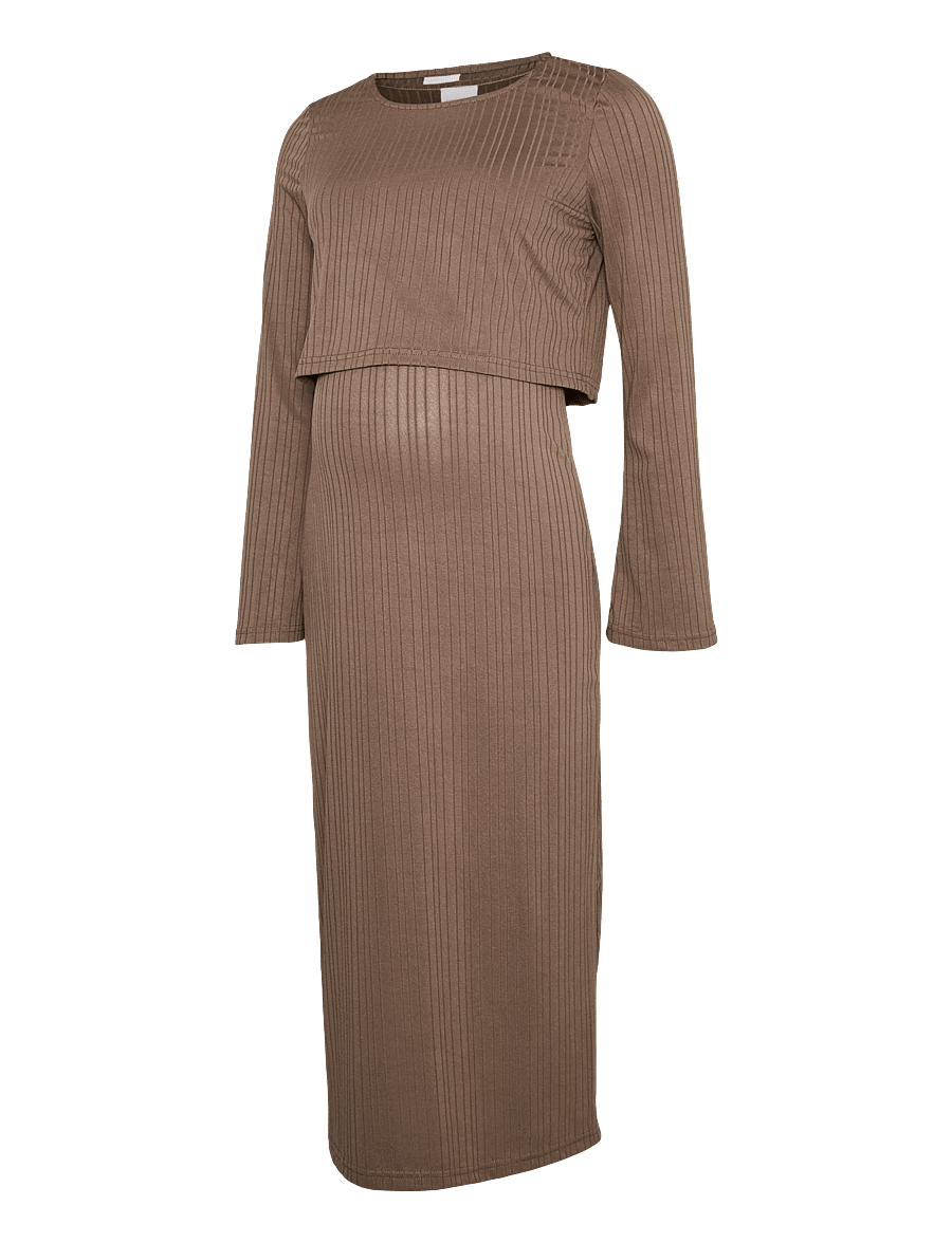 Mamalicious - MLLUCY JUNE LS 2IN1 JRS MIDI DRESS 2F - strickkleider - fossil - 0