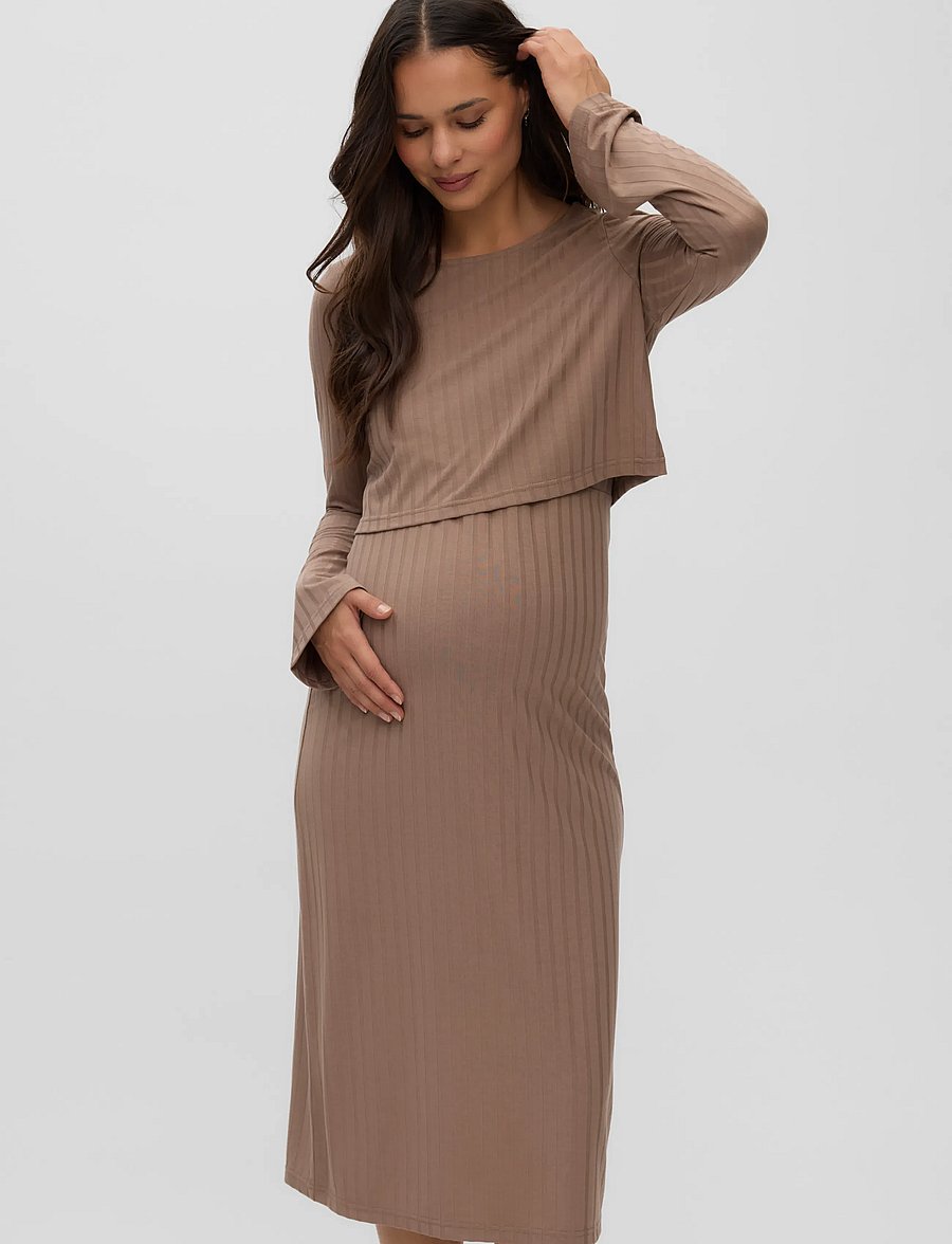 Mamalicious - MLLUCY JUNE LS 2IN1 JRS MIDI DRESS 2F - strickkleider - fossil - 0